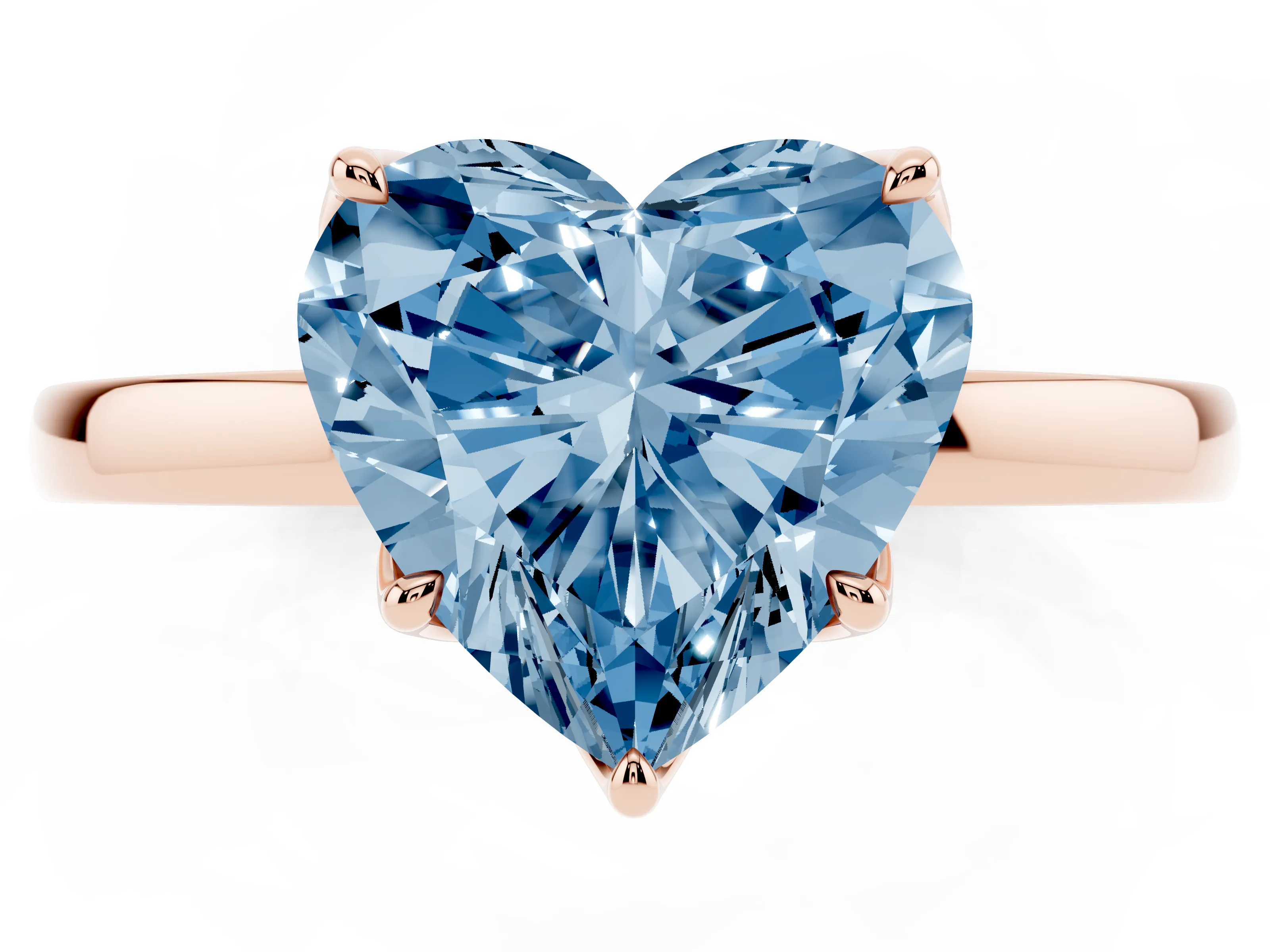 Fancy Blue Heart Cut Diamond Solitaire Ring Set in Rose gold with Prong Setting and Thin Polished Band