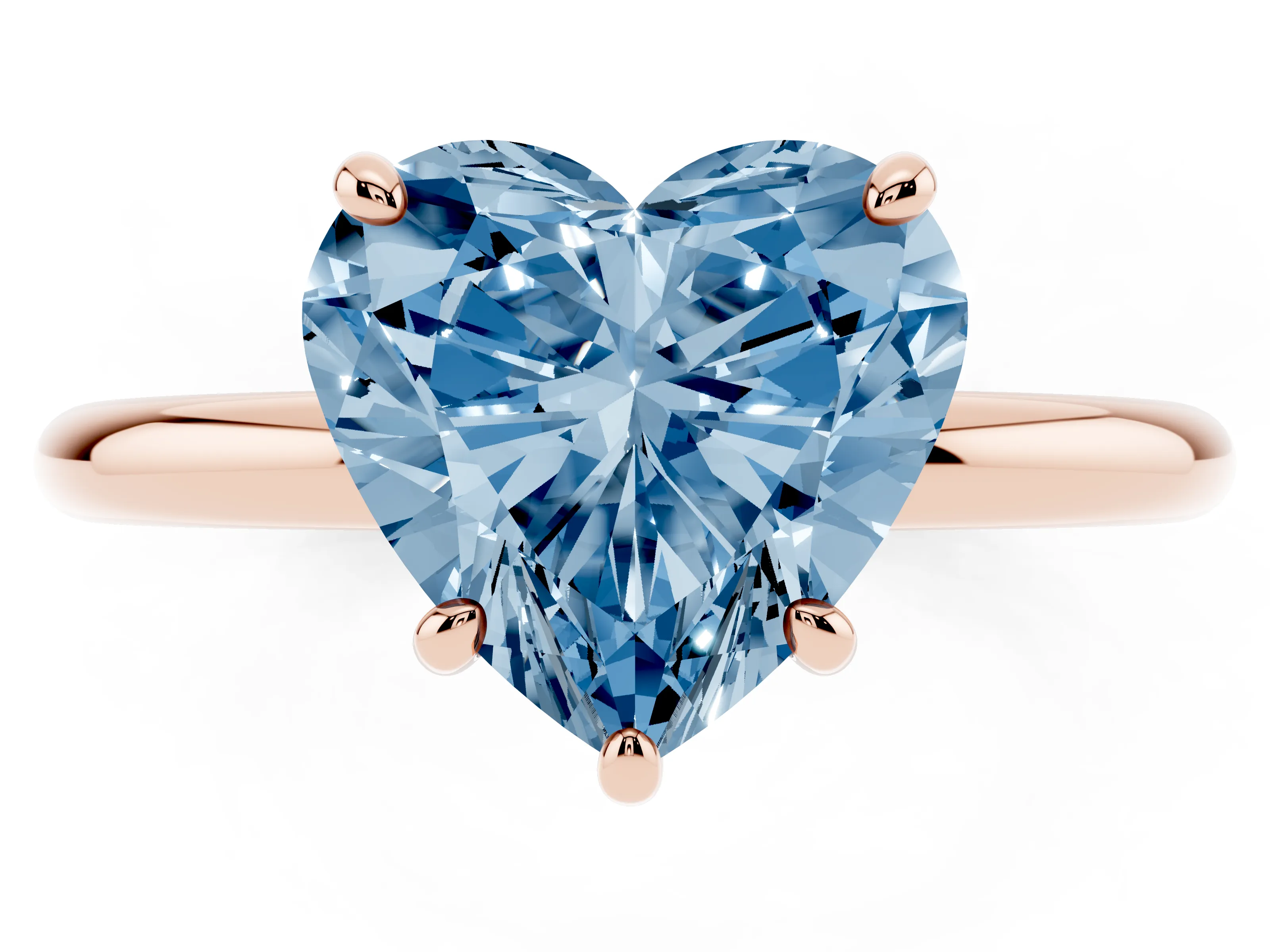 Fancy Blue Heart Cut Diamond Solitaire Ring Set in Rose gold with Prong Setting on a Polished Plain Band