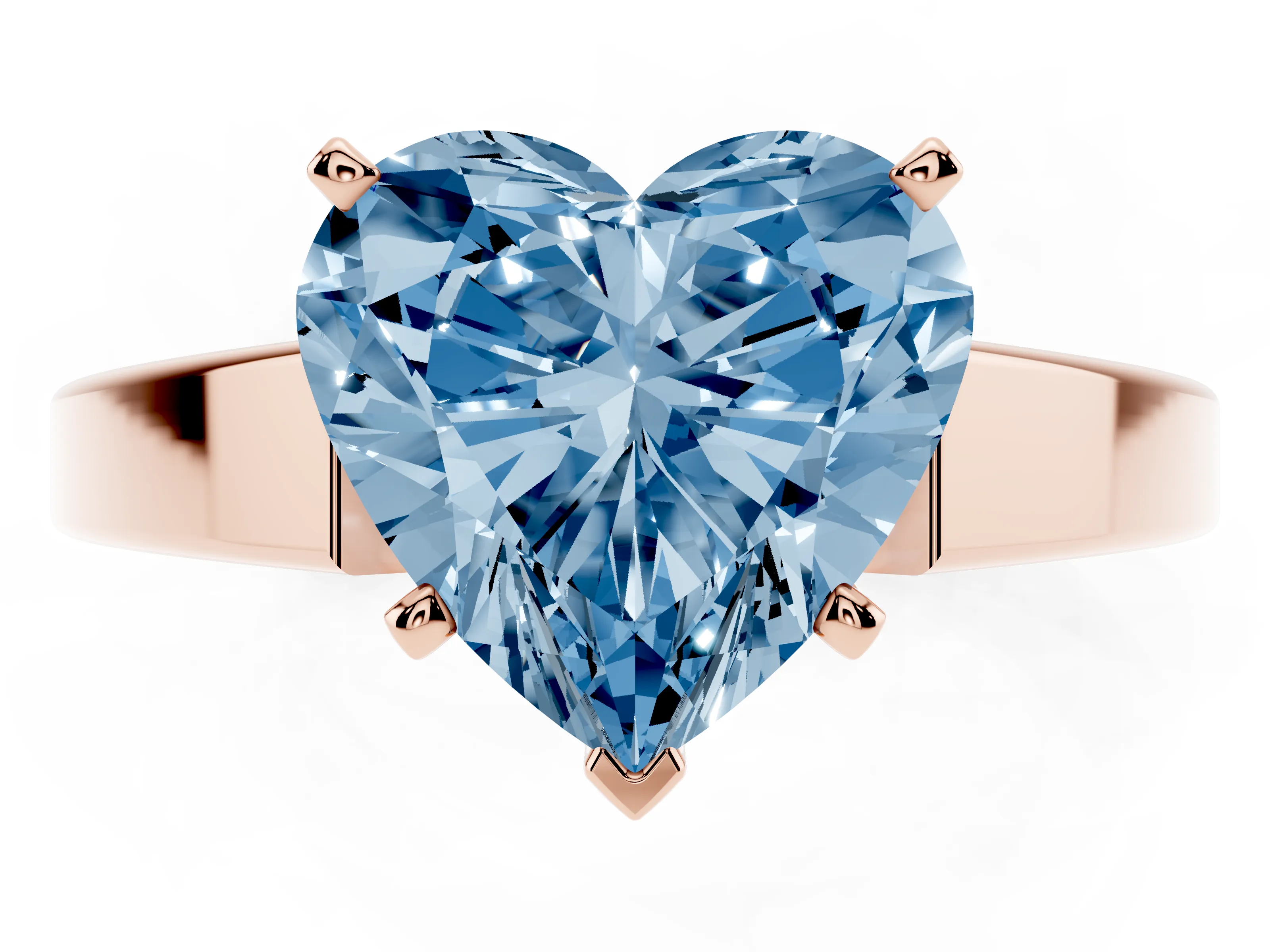 Fancy Blue Heart Cut Diamond Solitaire Engagement Ring Set in Rose gold with Prong Setting and Tapered Band