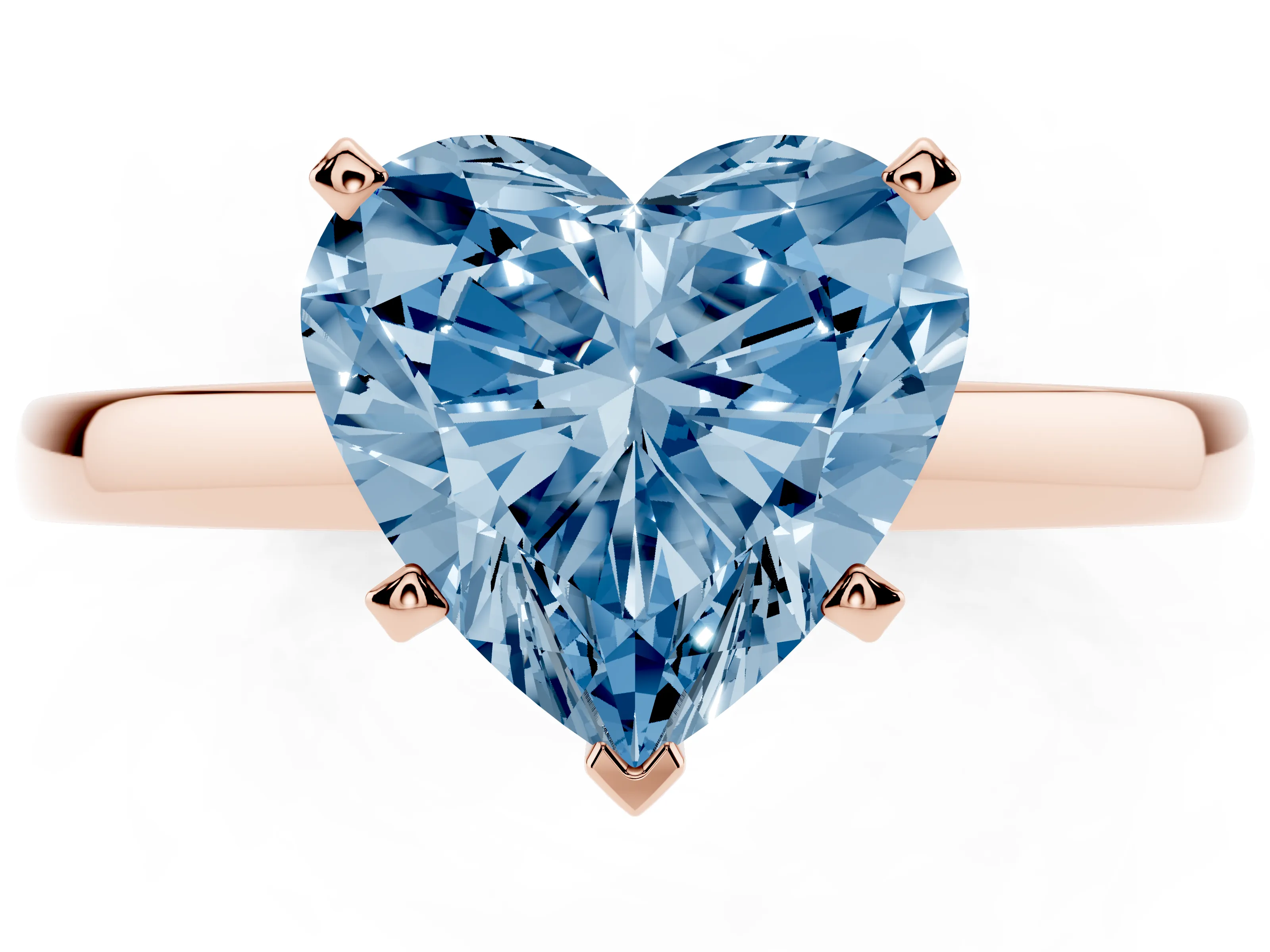 Fancy Blue Heart Cut Diamond Solitaire Engagement Ring Set in Rose gold with Prong Setting on a Classic Band