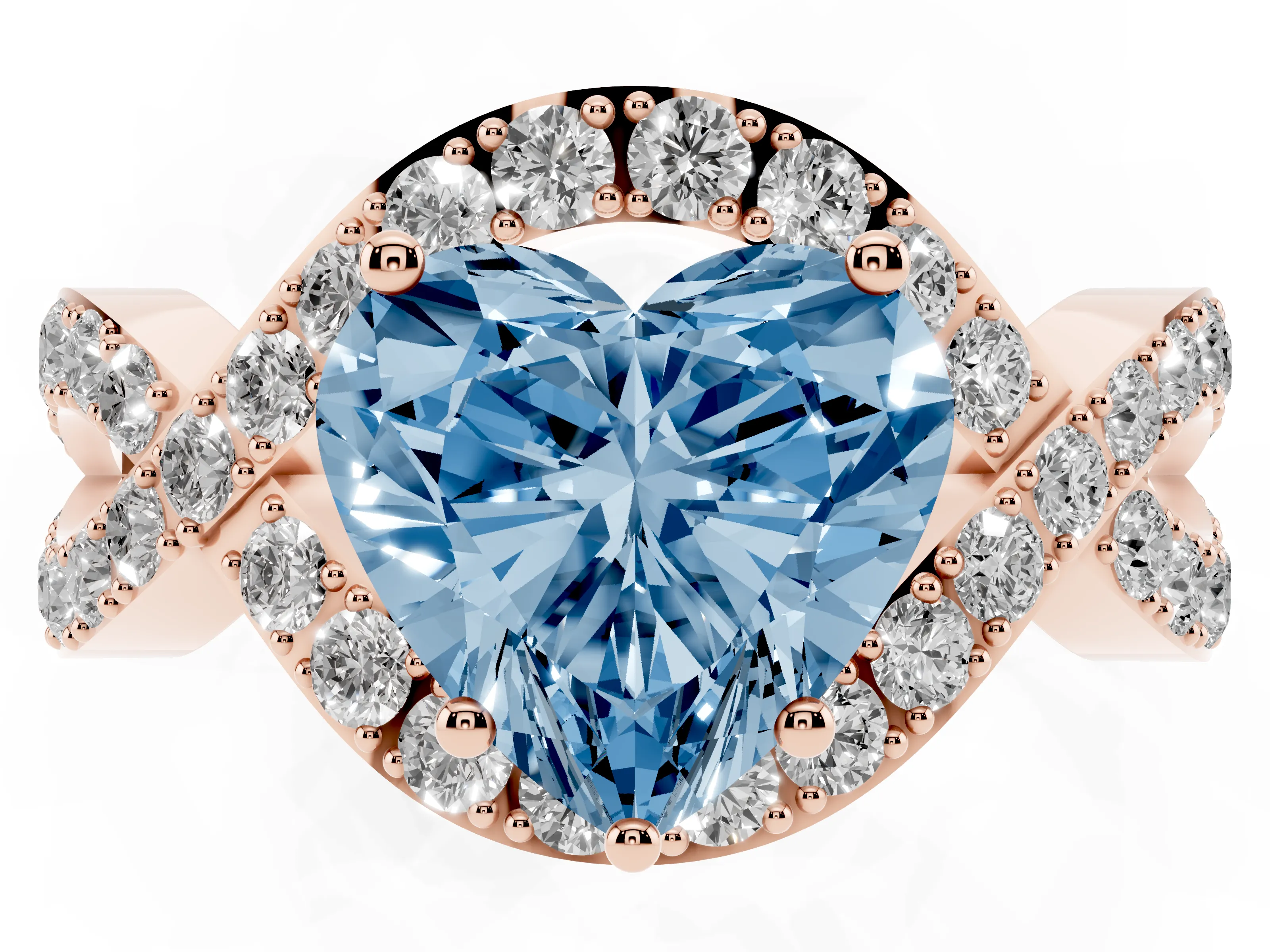 Fancy Blue Heart Cut Diamond Solitaire Twist Band Pavé Engagement Ring Set in Rose gold