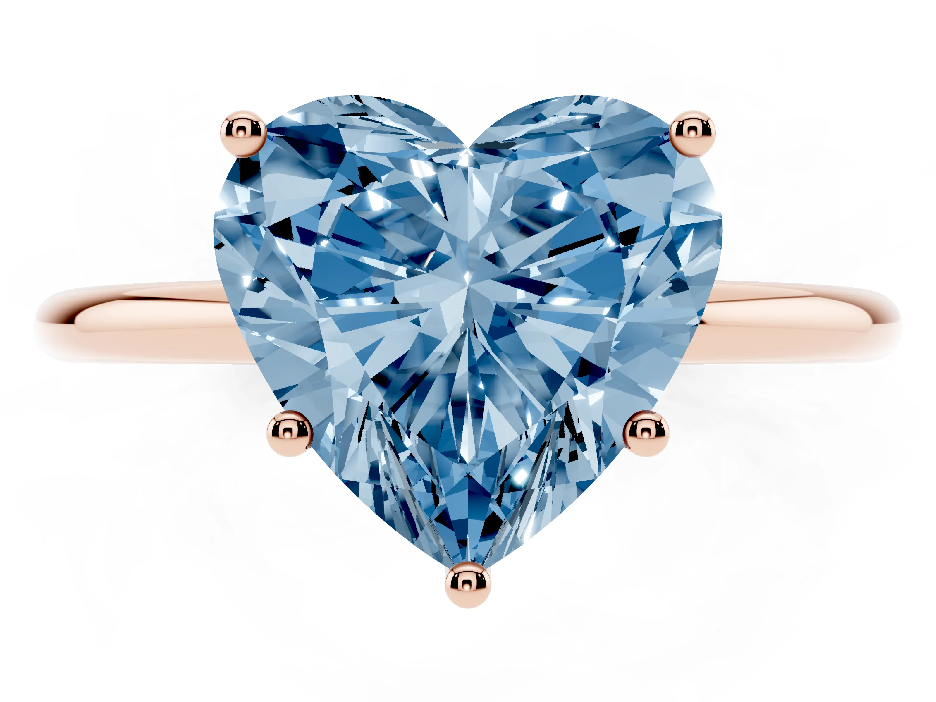 Fancy Blue Heart Cut Diamond Solitaire Engagement Ring Set in Rose gold with Thin Band and Prong Setting