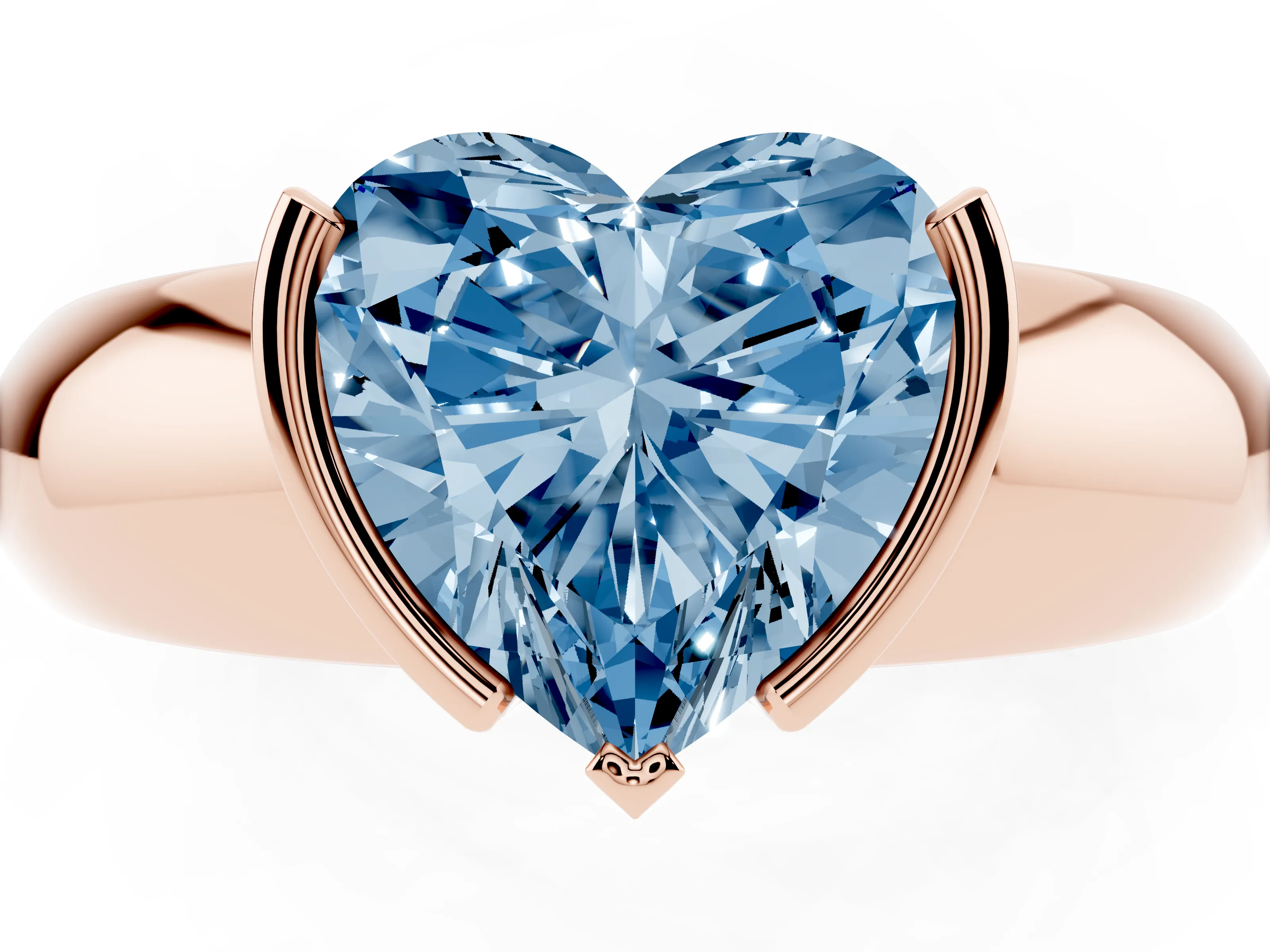 Fancy Blue Heart Cut Diamond Solitaire Tension Set Ring Set in Rose gold with Wide Band