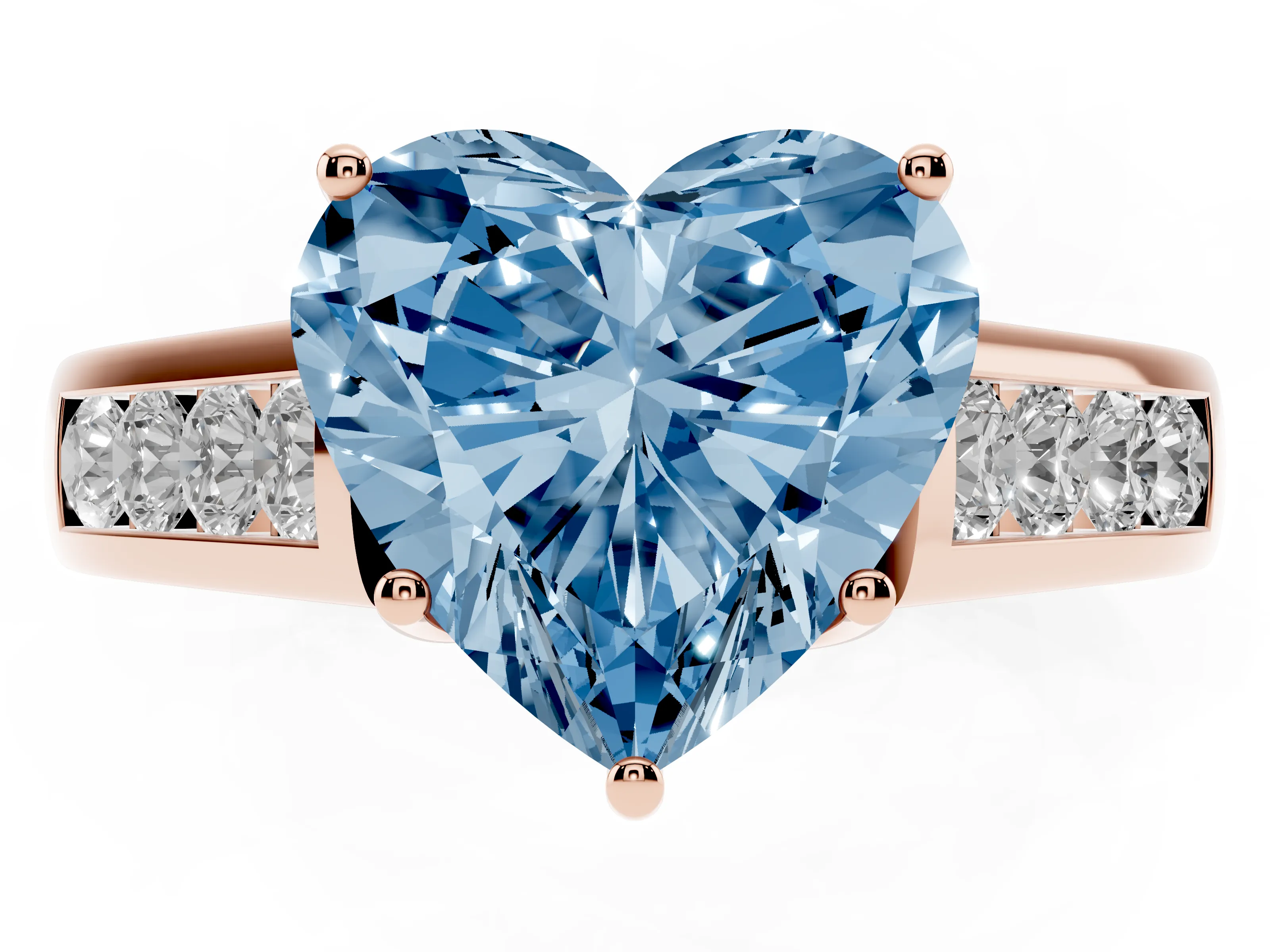 Fancy Blue Heart Cut Diamond Solitaire Channel-Set Engagement Ring Set in Rose gold with Prong Setting