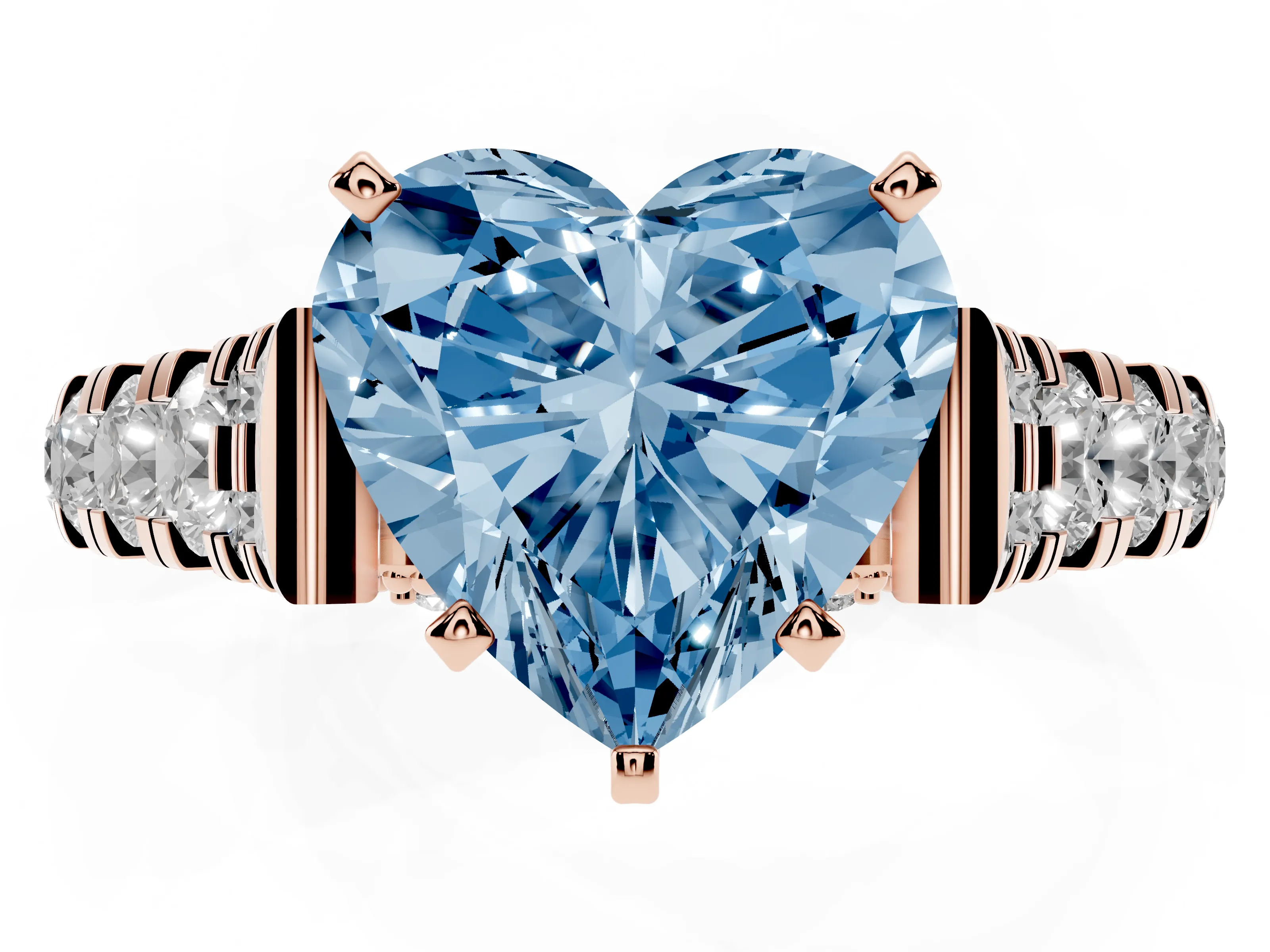 Fancy Blue Heart Cut Diamond Classic Solitaire Ring Set in Rose gold with Pavé Band and Prong Setting