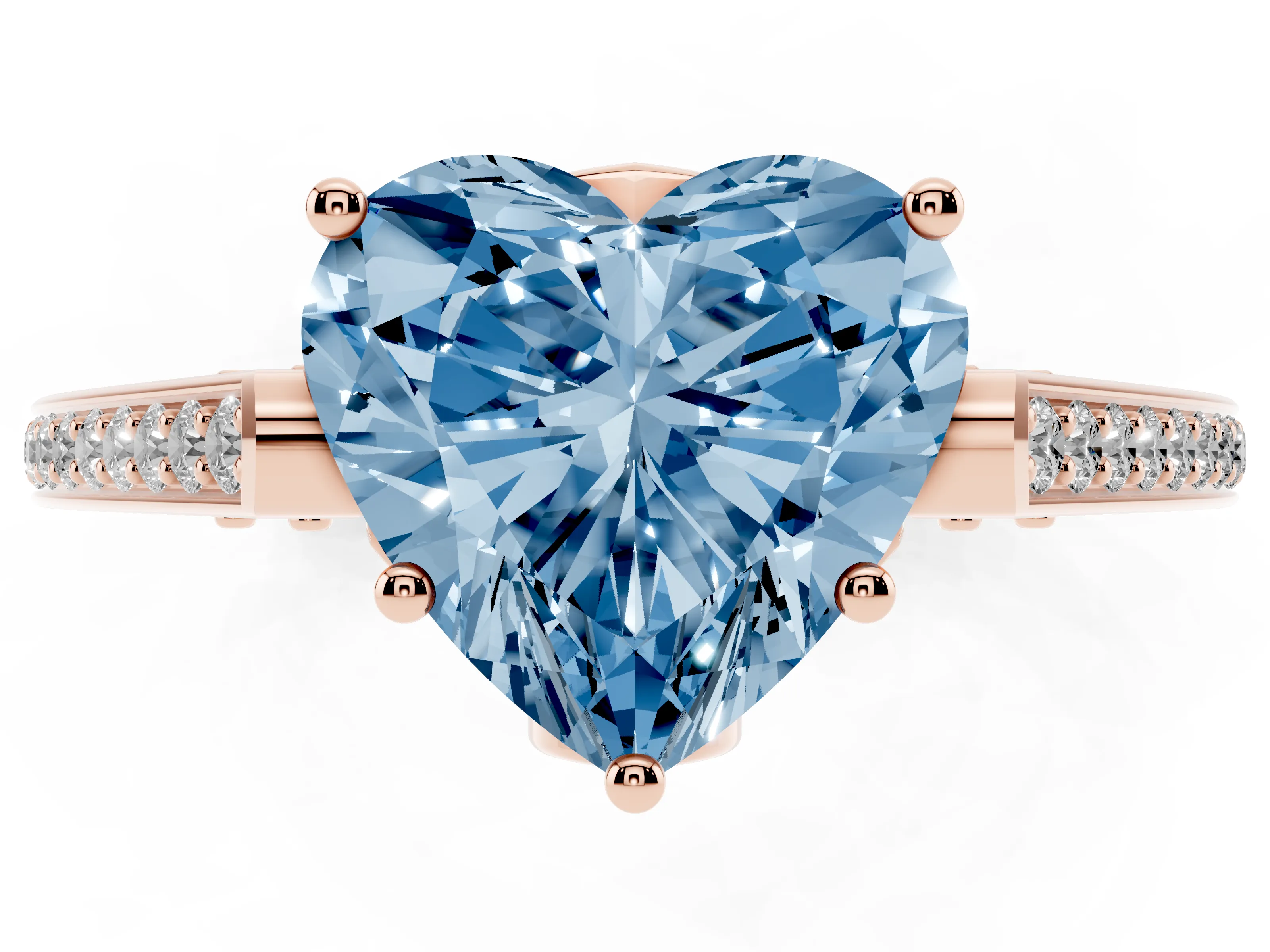 Fancy Blue Heart Cut Diamond Cathedral Pavé Engagement Ring Set in Rose gold with Prong Setting
