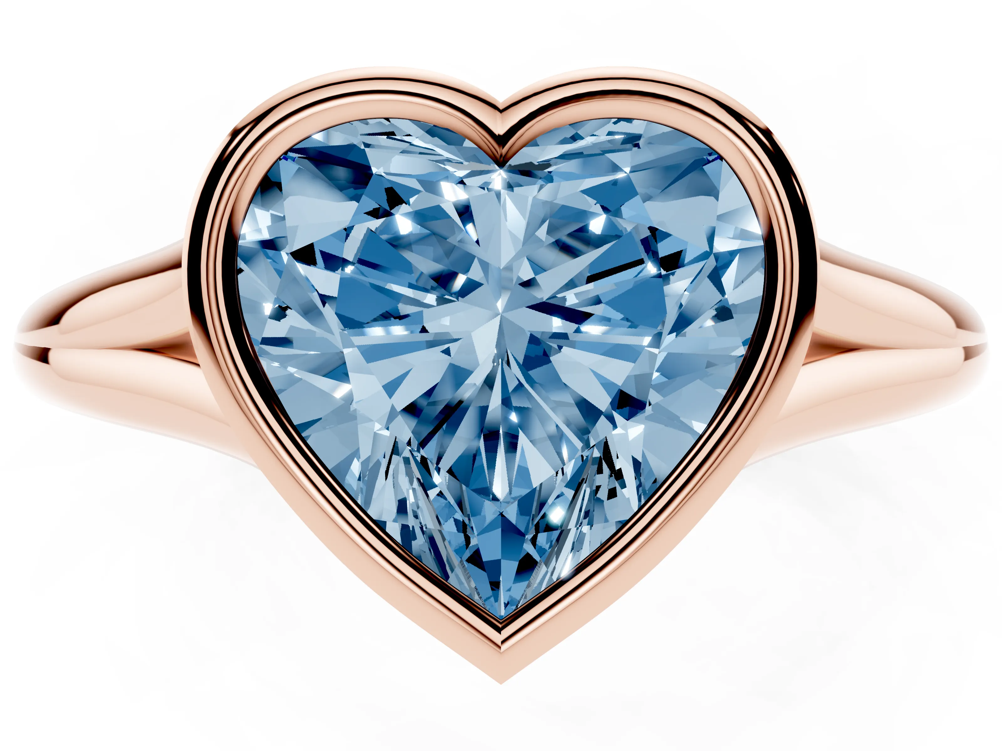 Fancy Blue Bezel Set Heart Cut Diamond Solitaire Ring Set in Rose gold with Tapered Band