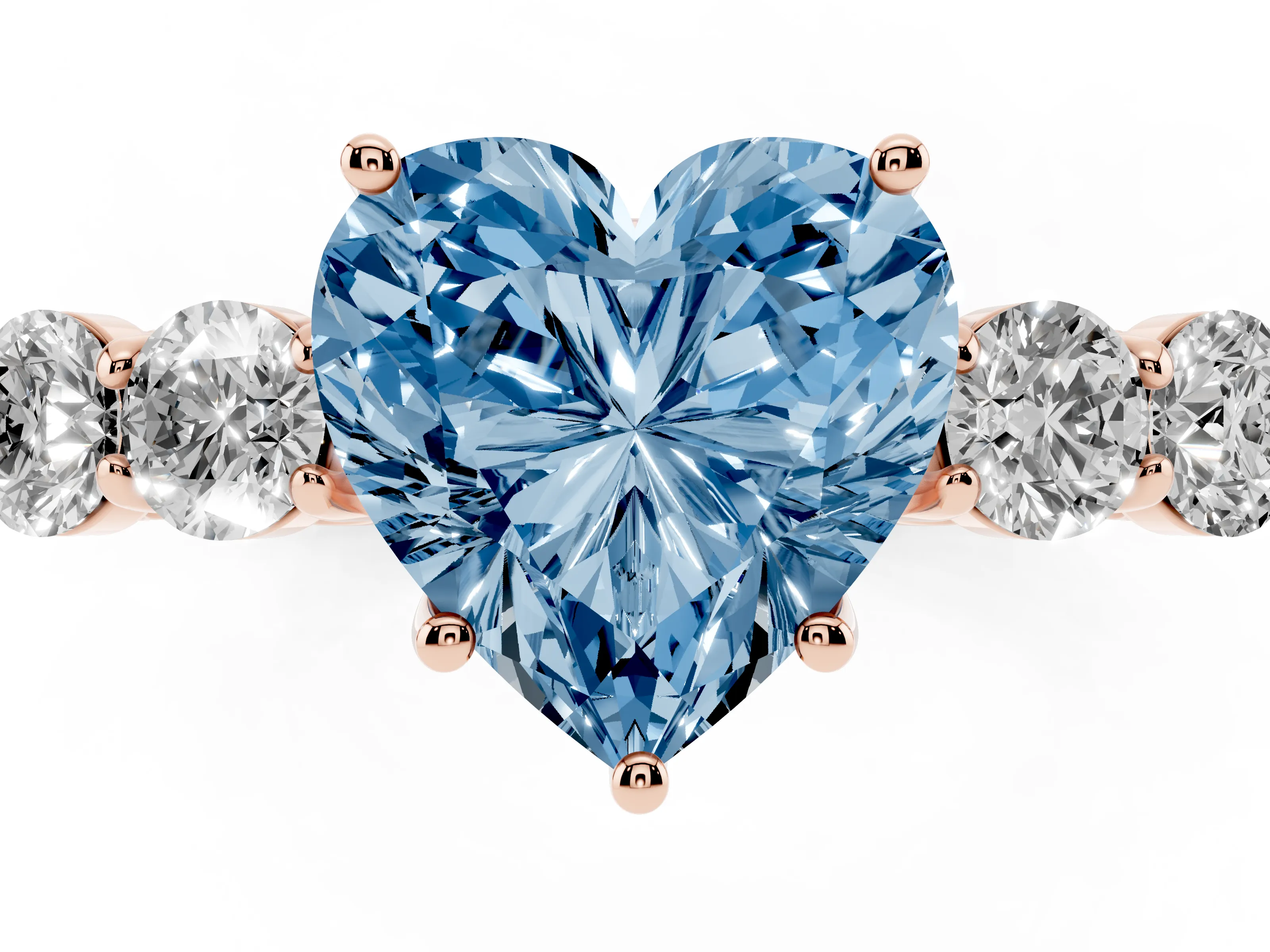 Fancy Blue Heart Cut Diamond Five-Stone Prong Set Band Ring Set in Rose gold with Polished Band