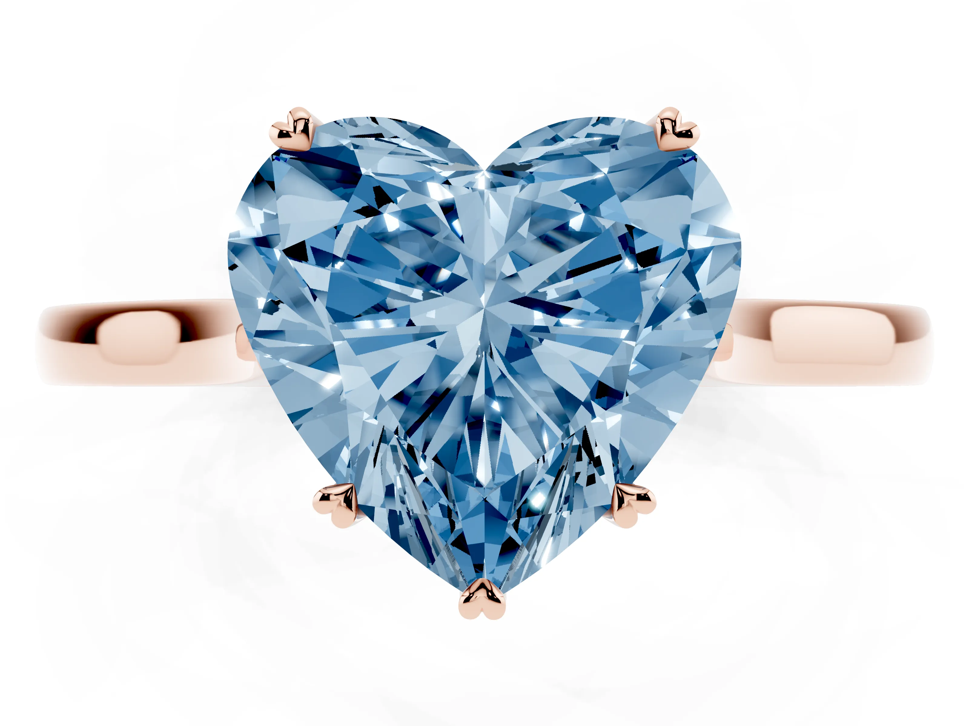 Fancy Blue Heart Cut Diamond Solitaire Heart Prong Engagement Ring Set in Rose gold with Tapered Band