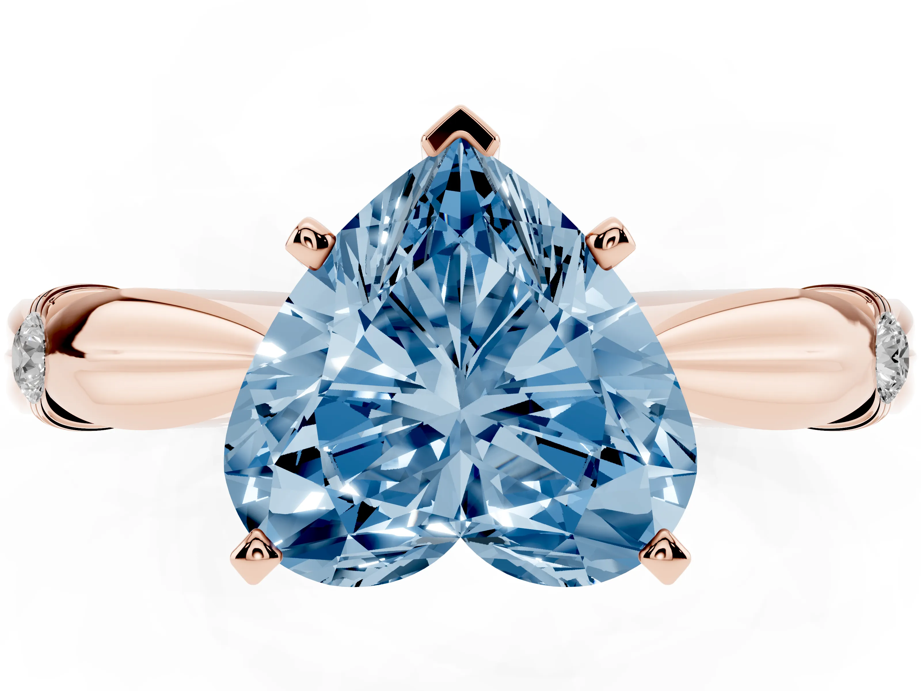 Fancy Blue Heart Cut Diamond Solitaire Twisted Band Ring Set in Rose gold with Accent Stones and Prong Setting