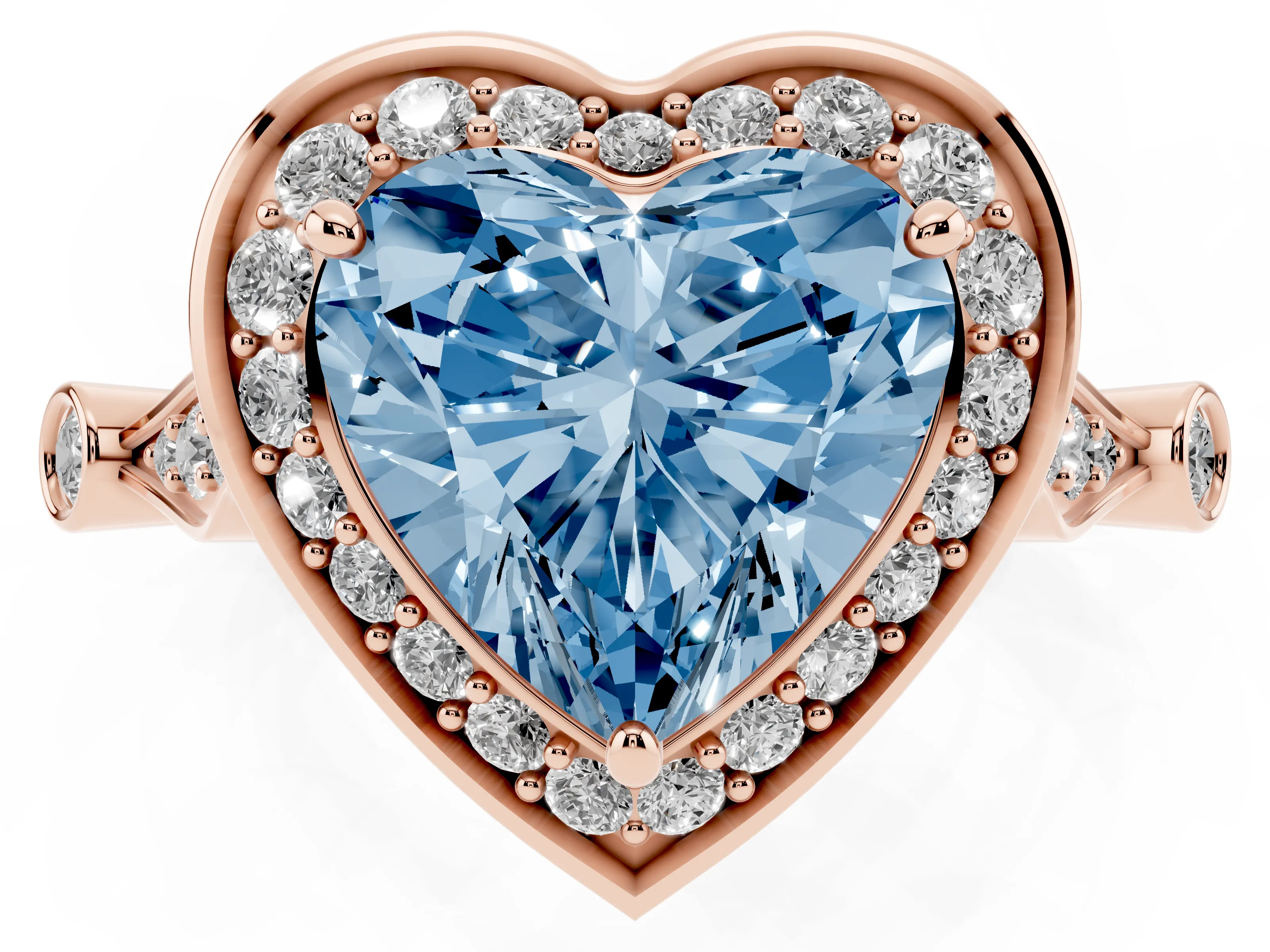 Fancy Blue Heart Cut Diamond Halo Engagement Ring Set in Rose gold with Twisted Band and Prong Setting