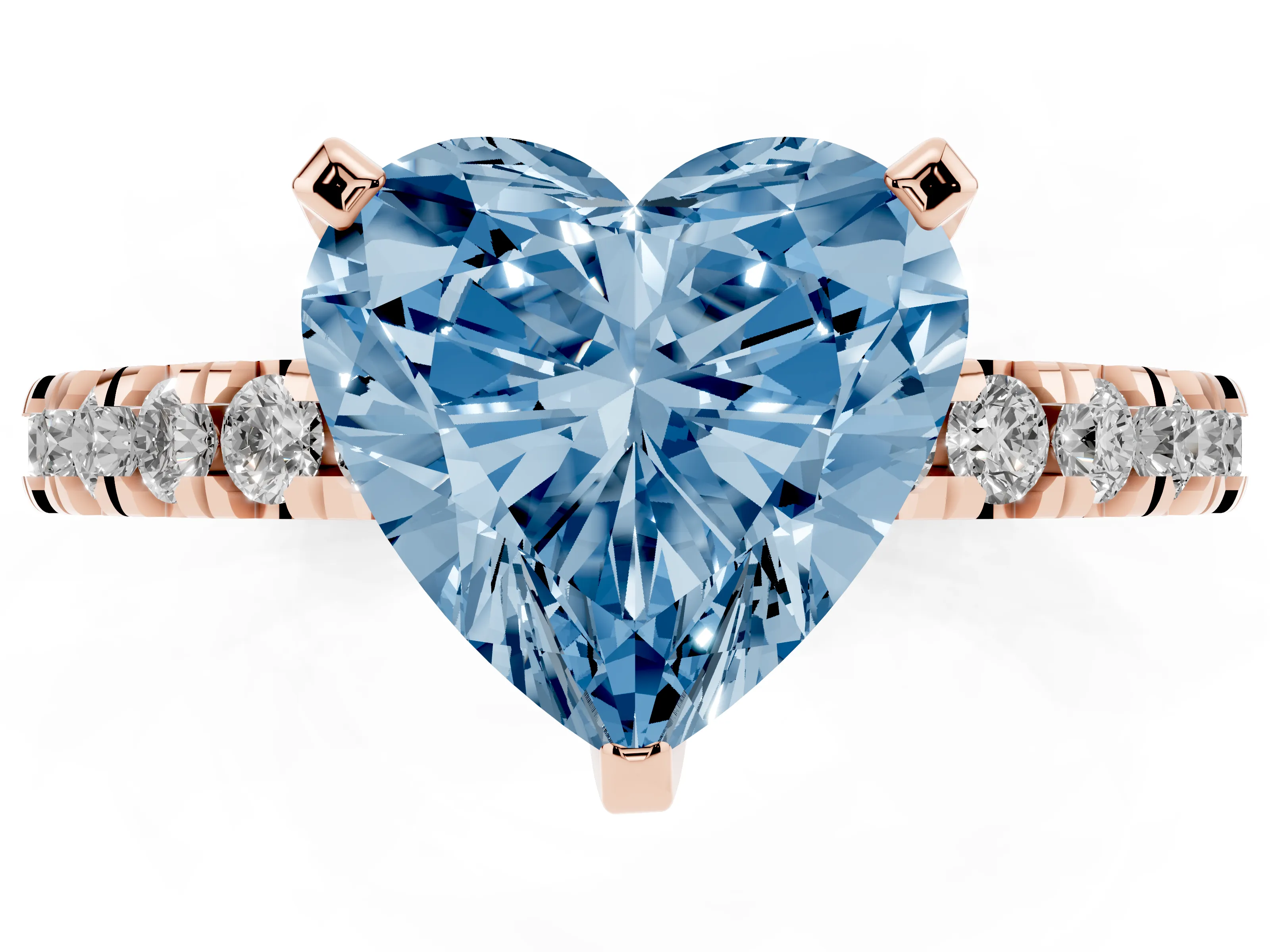 Fancy Blue Heart Cut Diamond Pavé Band Solitaire Set in Rose gold with Prong Setting
