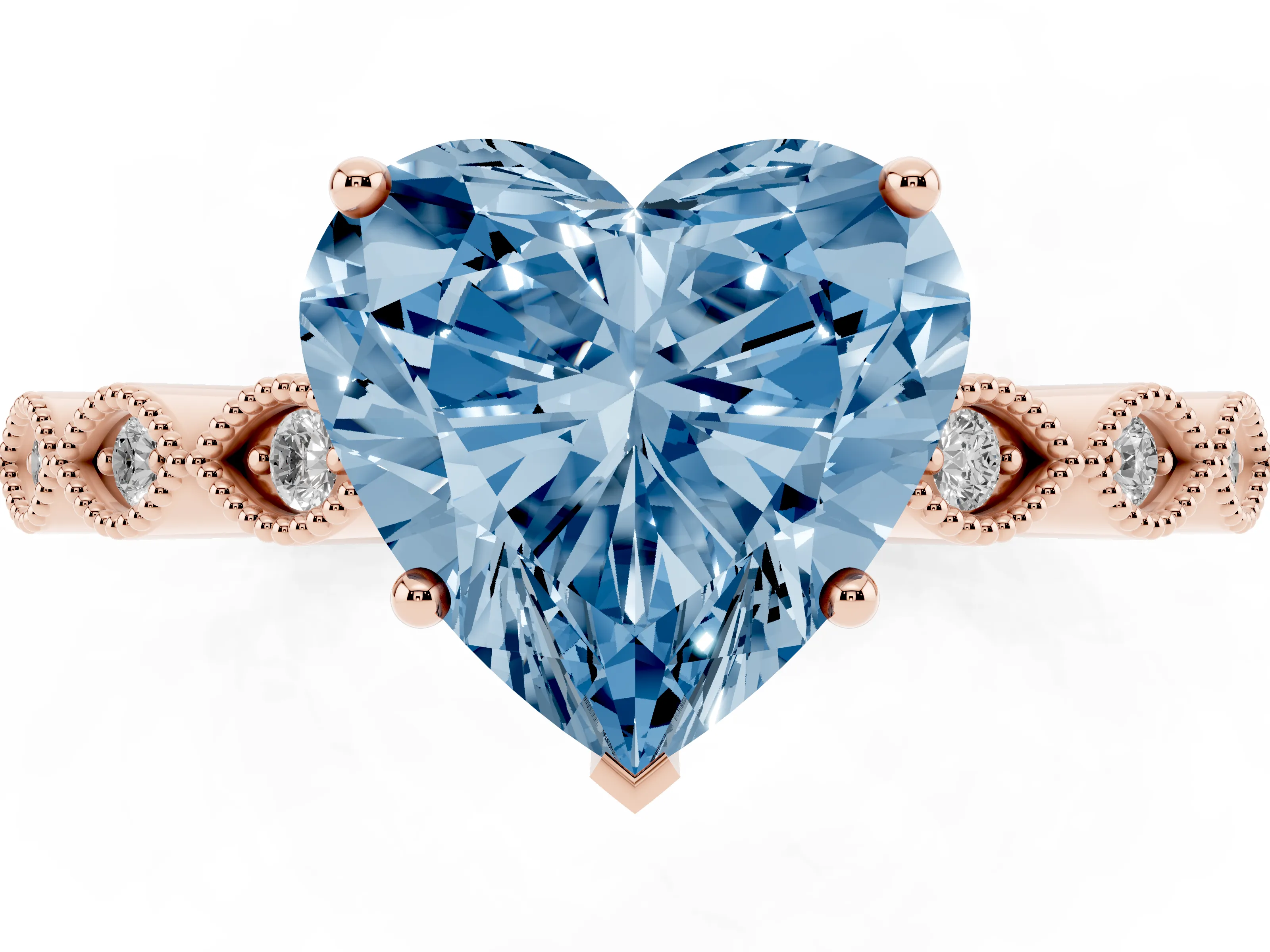 Fancy Blue Heart Cut Diamond Solitaire Ring Set in Rose gold with Infinity Twist Pavé Band