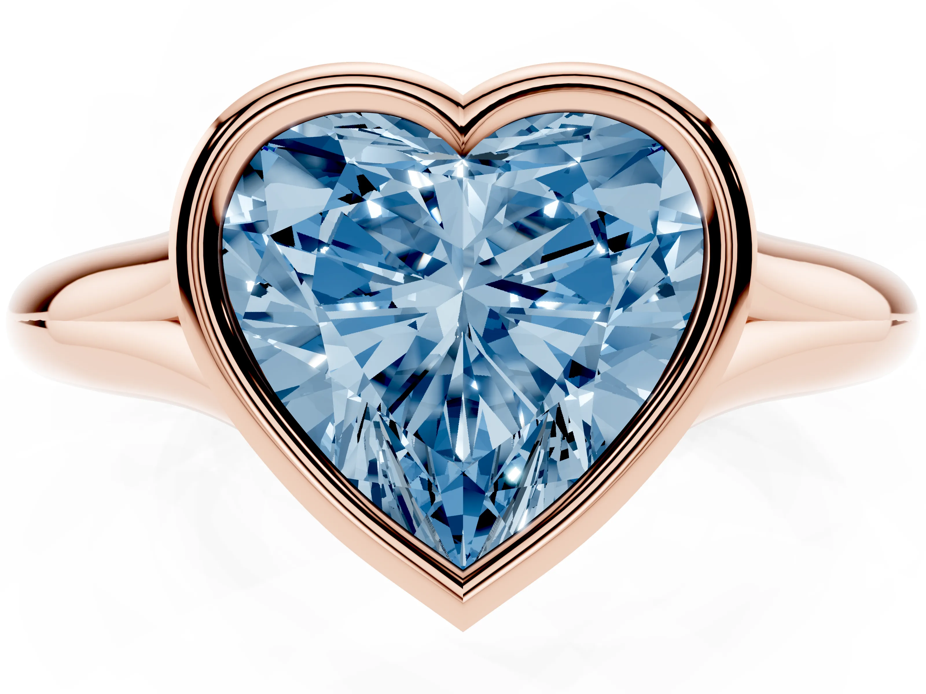 Fancy Blue Bezel Set Heart Cut Diamond Solitaire Ring Set in Rose gold with Smooth Band
