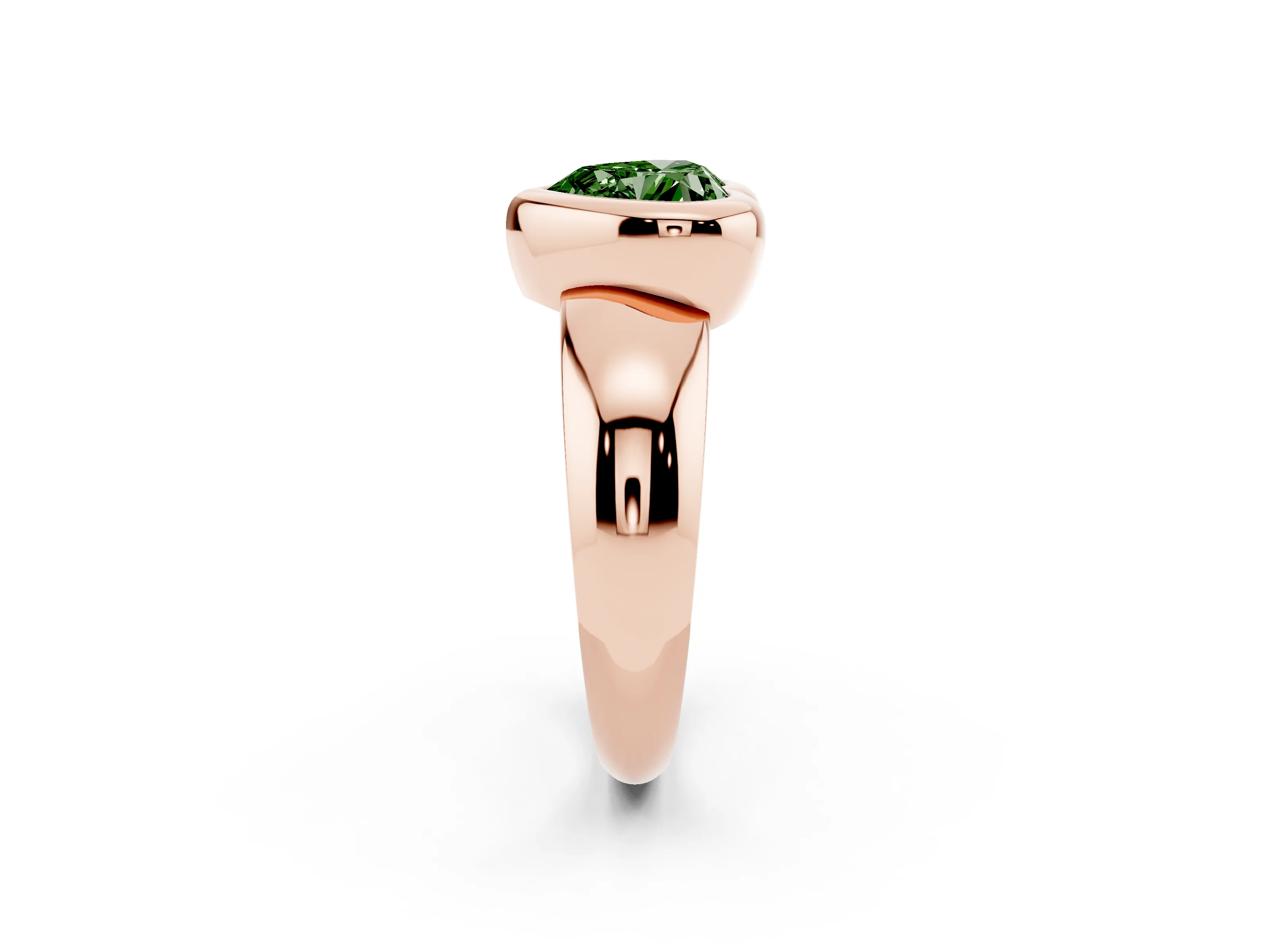 Fancy Green Bezel Set Heart Cut Diamond Solitaire Ring Set in Rose gold with Wide Band
