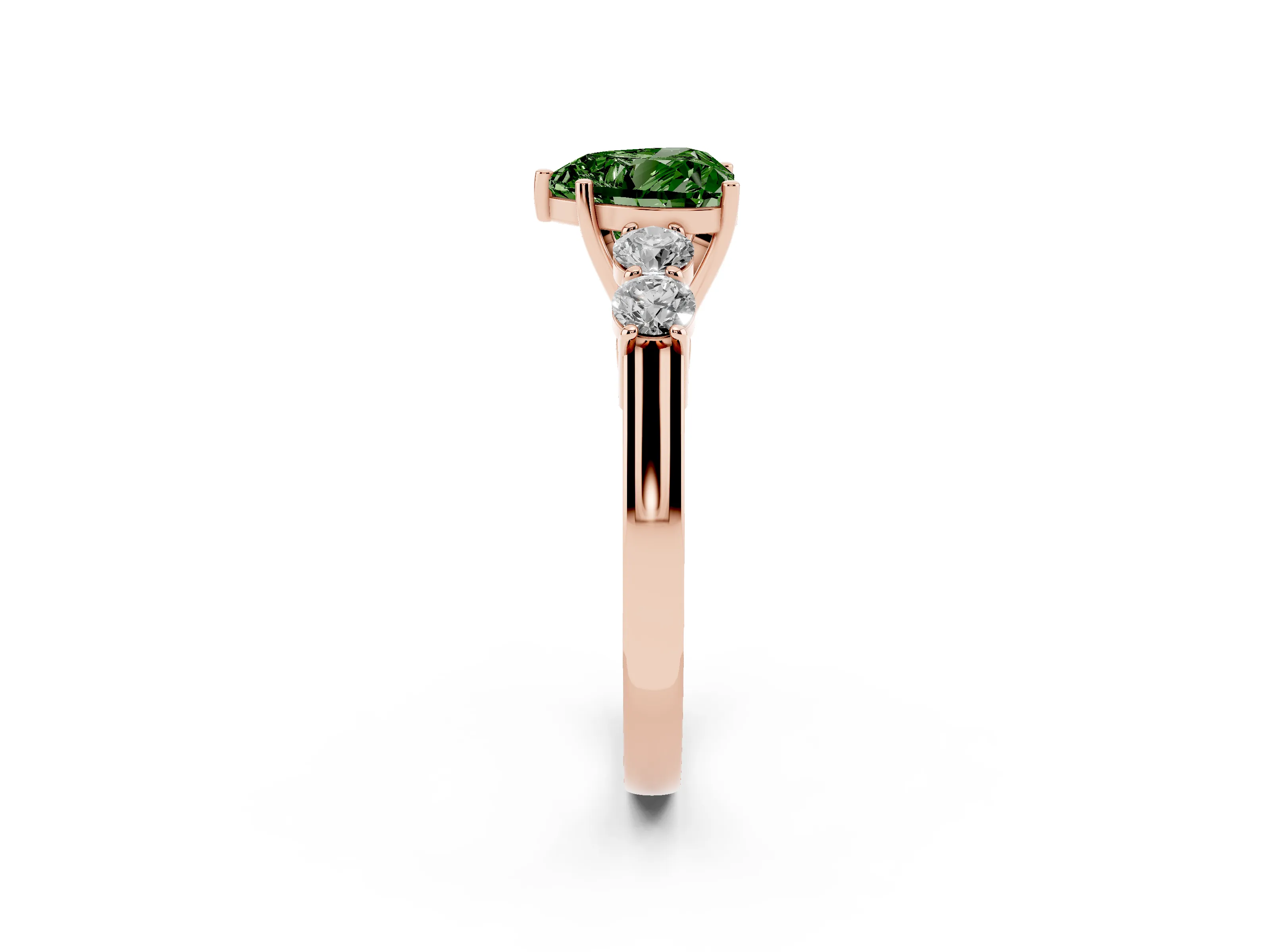 Fancy Green Heart Cut Diamond Five-Stone Prong Set Band Ring Set in Rose gold with Polished Band