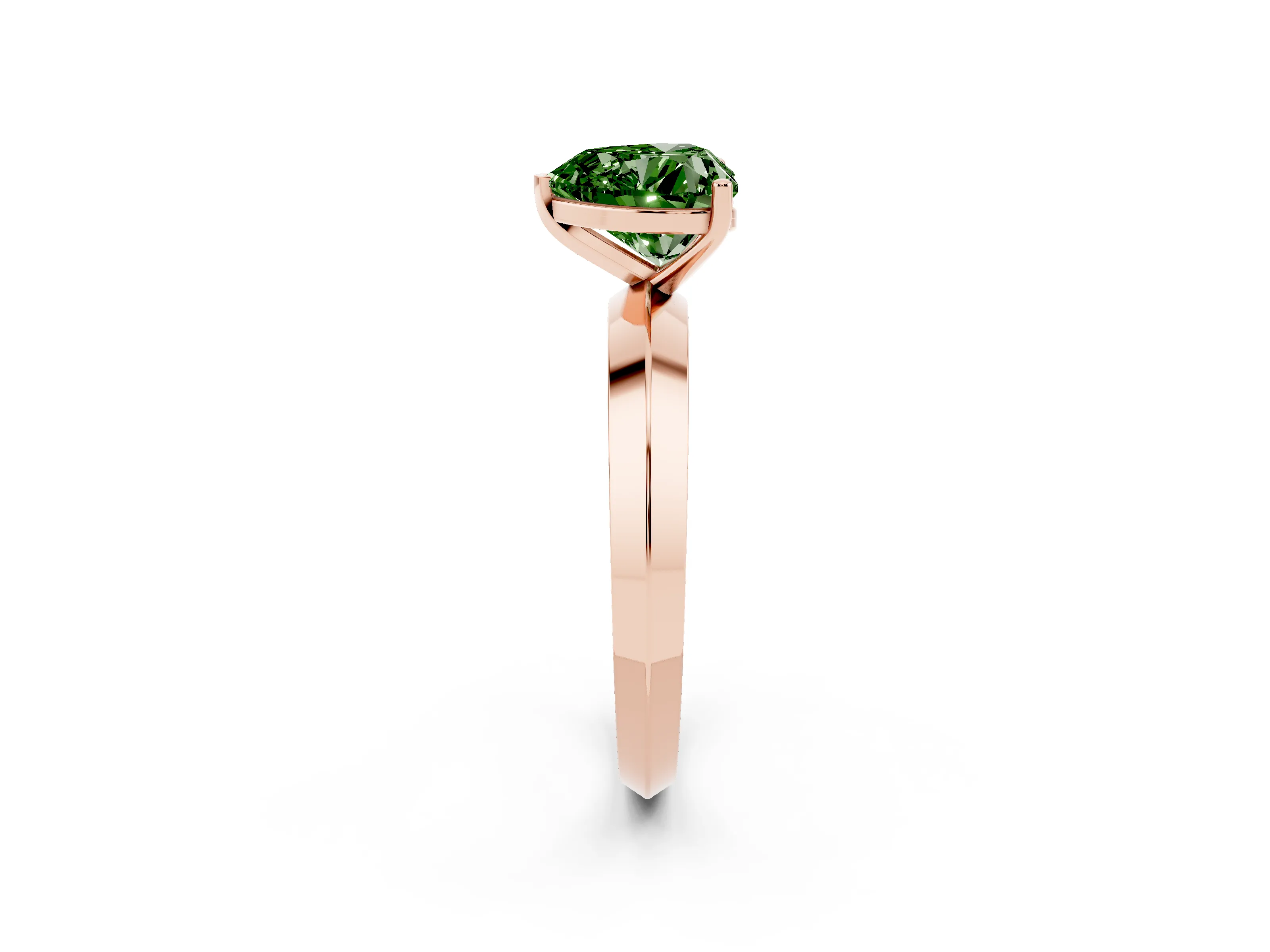 Fancy Green Heart Cut Diamond Solitaire Engagement Ring Set in Rose gold with Flat Band and Prong Setting