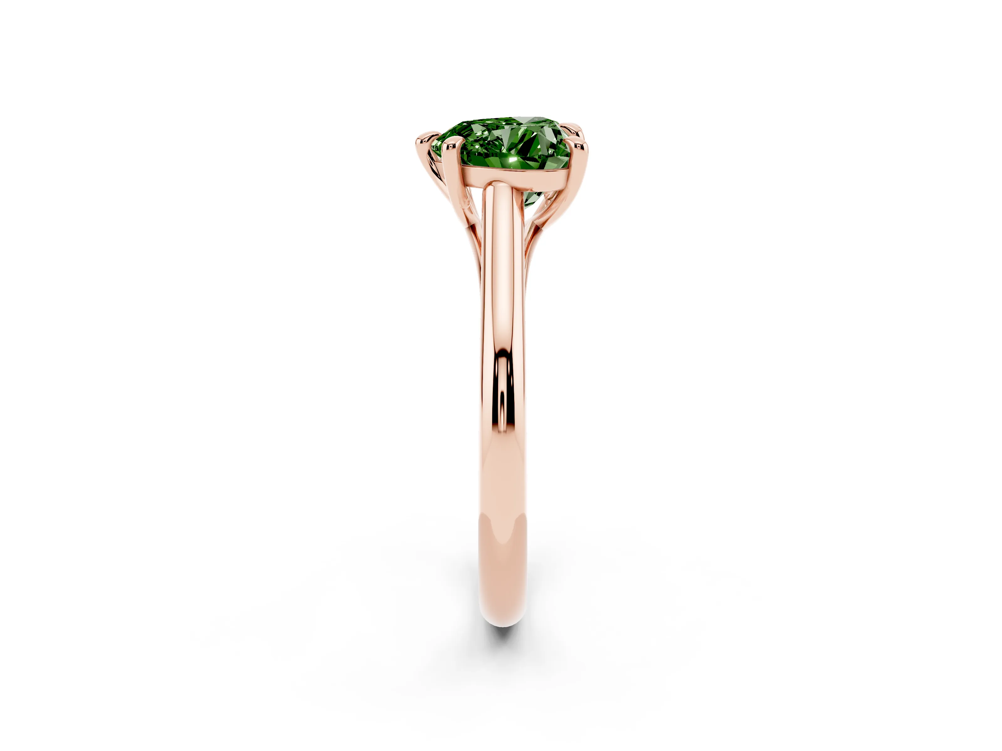 Fancy Green Heart Cut Diamond Solitaire Engagement Ring Set in Rose gold with Prong Setting and Plain Classic Band