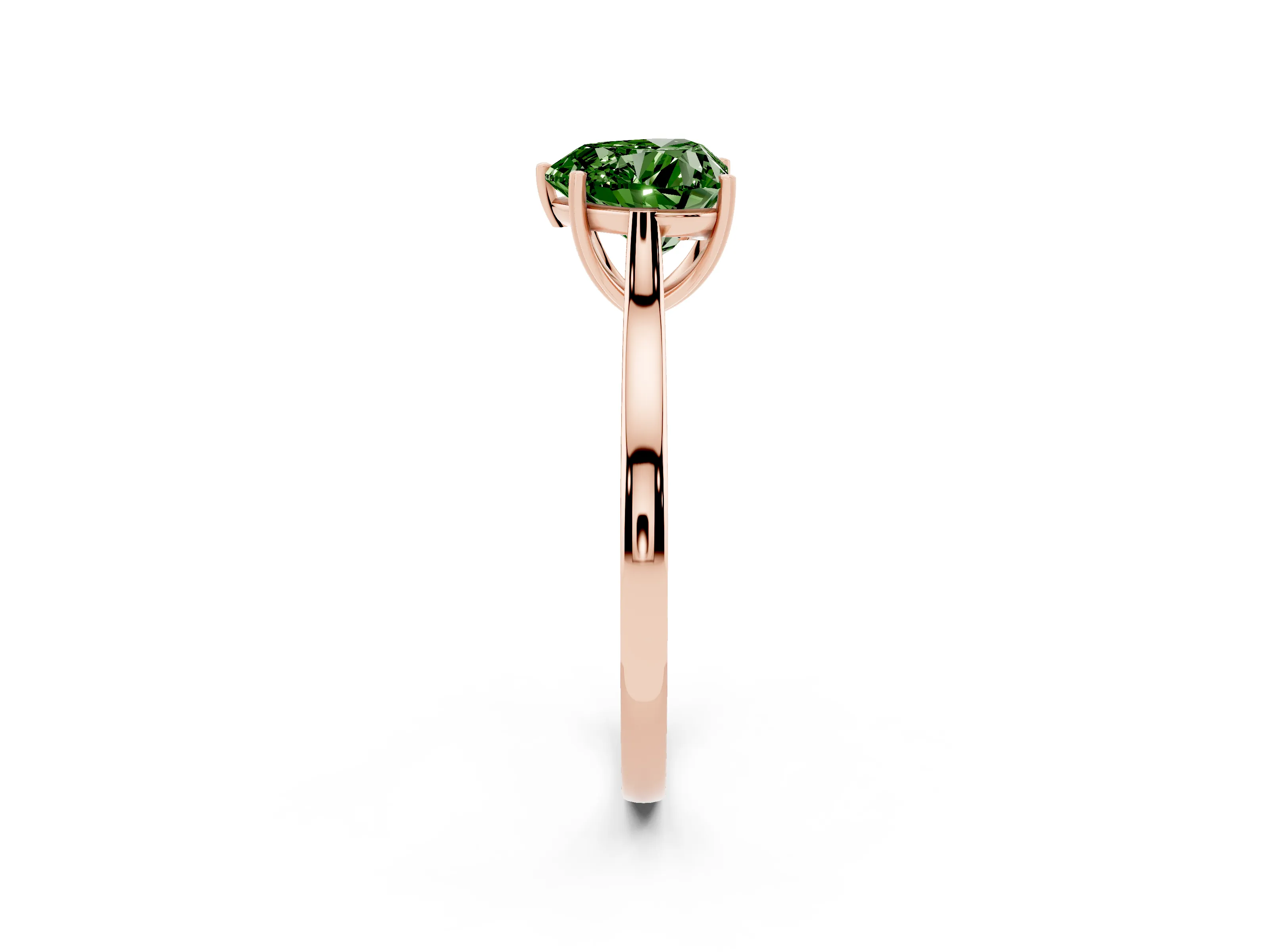 Fancy Green Heart Cut Diamond Solitaire Heart Prong Engagement Ring Set in Rose gold with Tapered Band