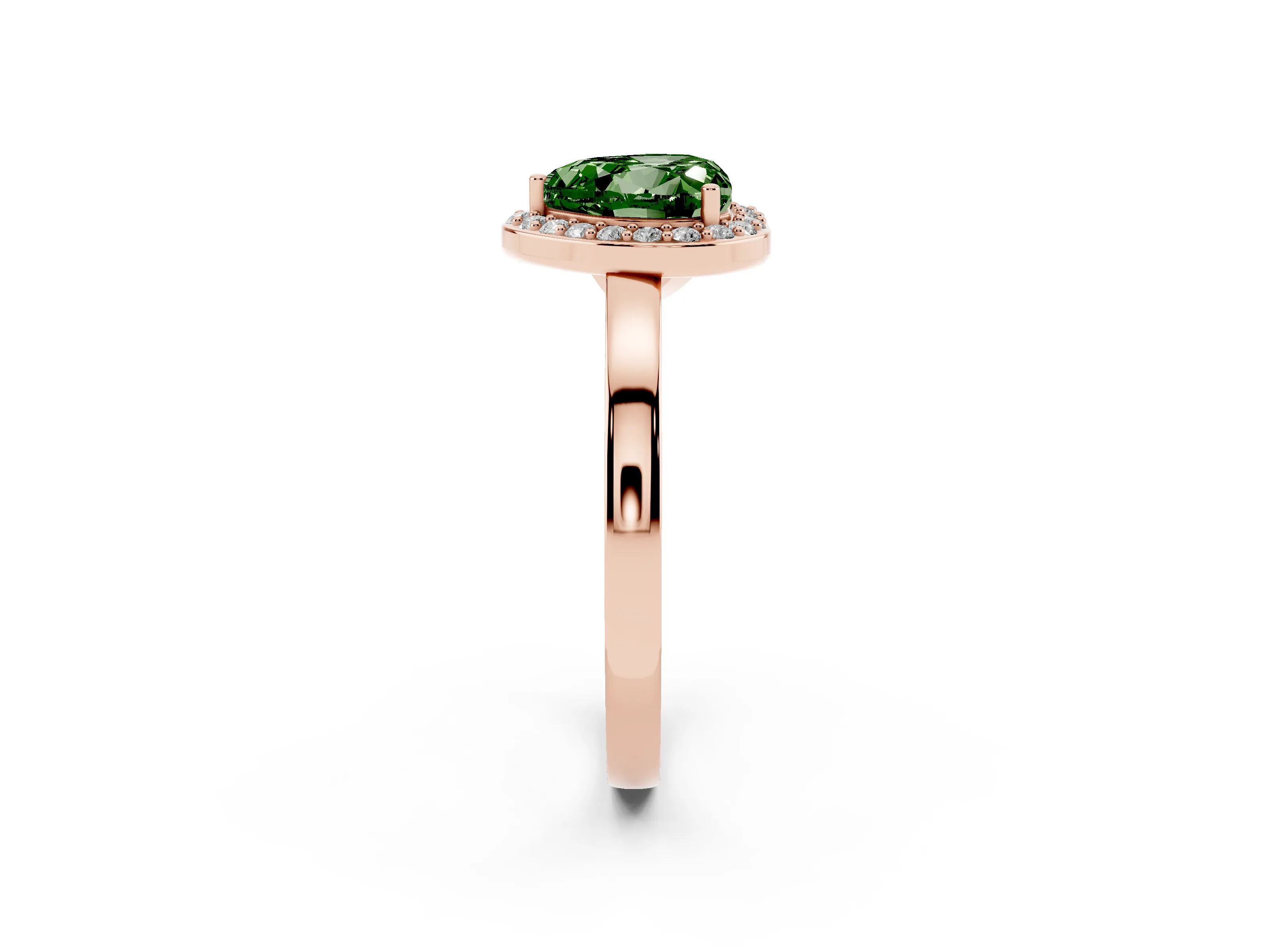 Fancy Green Heart Cut Diamond Halo Ring Set in Rose gold with Solitaire Band and Prong Setting