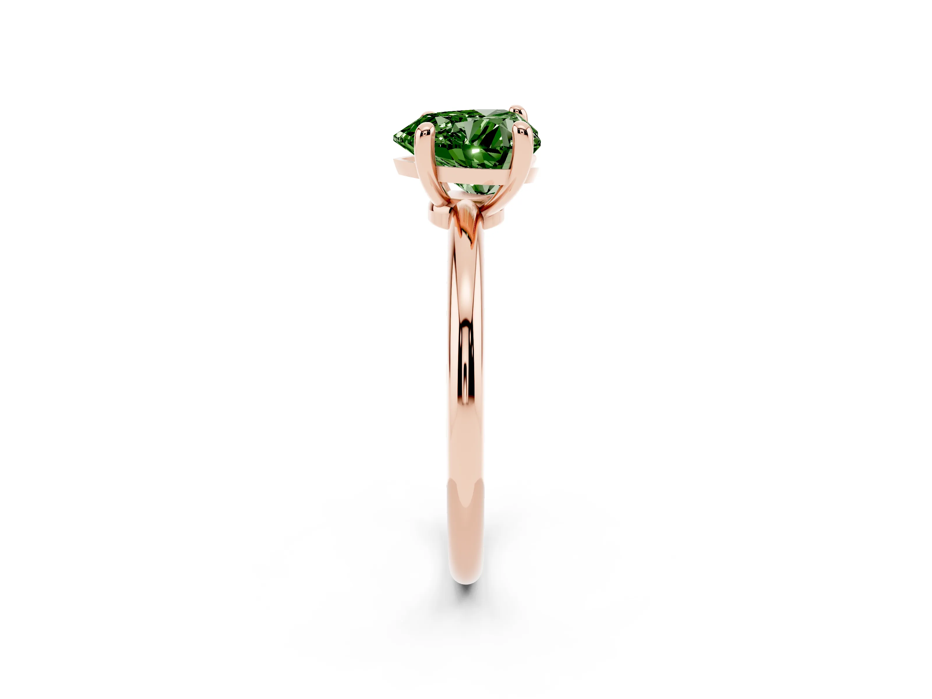 Fancy Green Heart Cut Diamond Solitaire Ring Set in Rose gold with Secure Prong Setting on a Classic Band