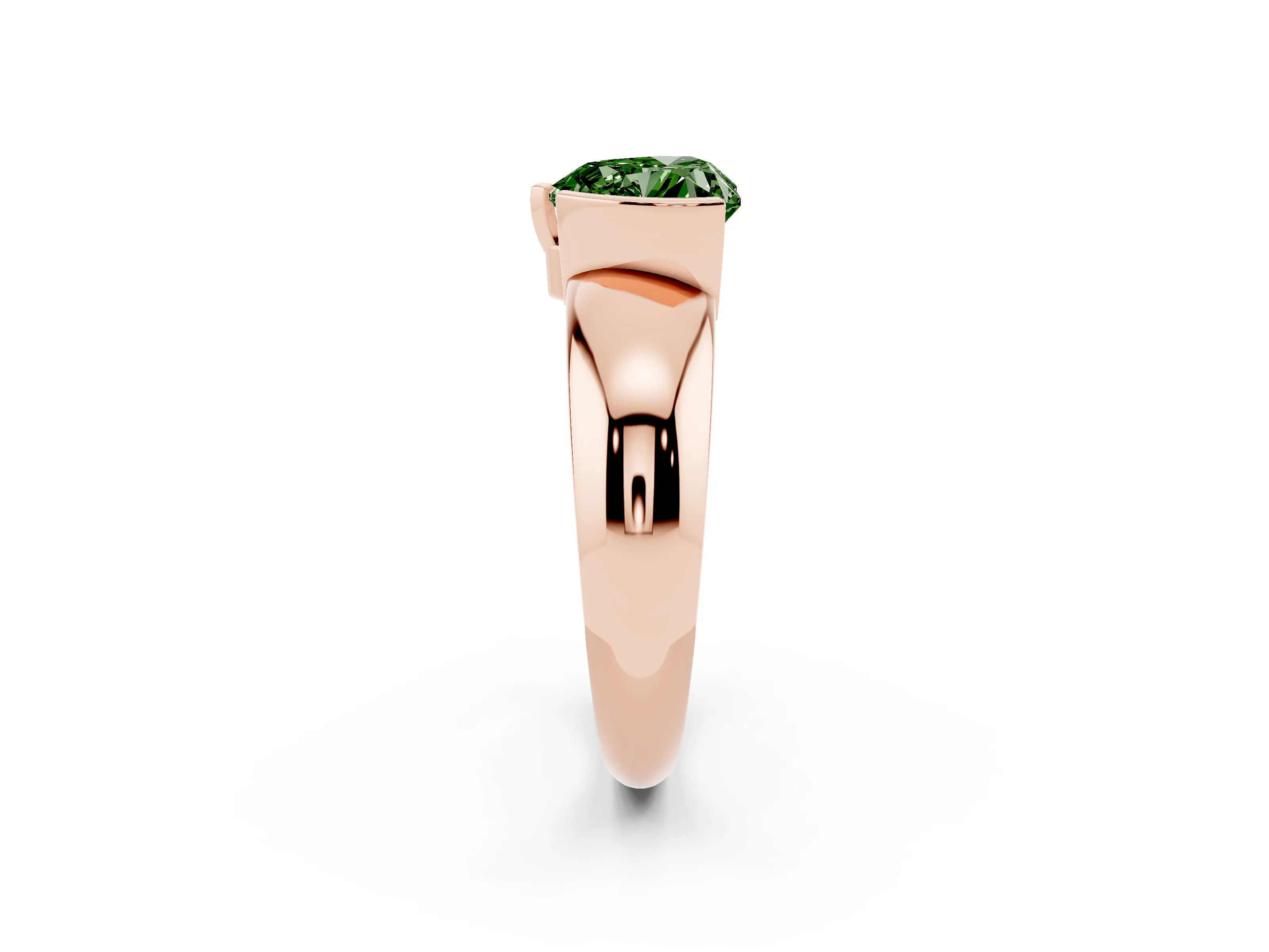 Fancy Green Heart Cut Diamond Solitaire Tension Set Ring Set in Rose gold with Wide Band