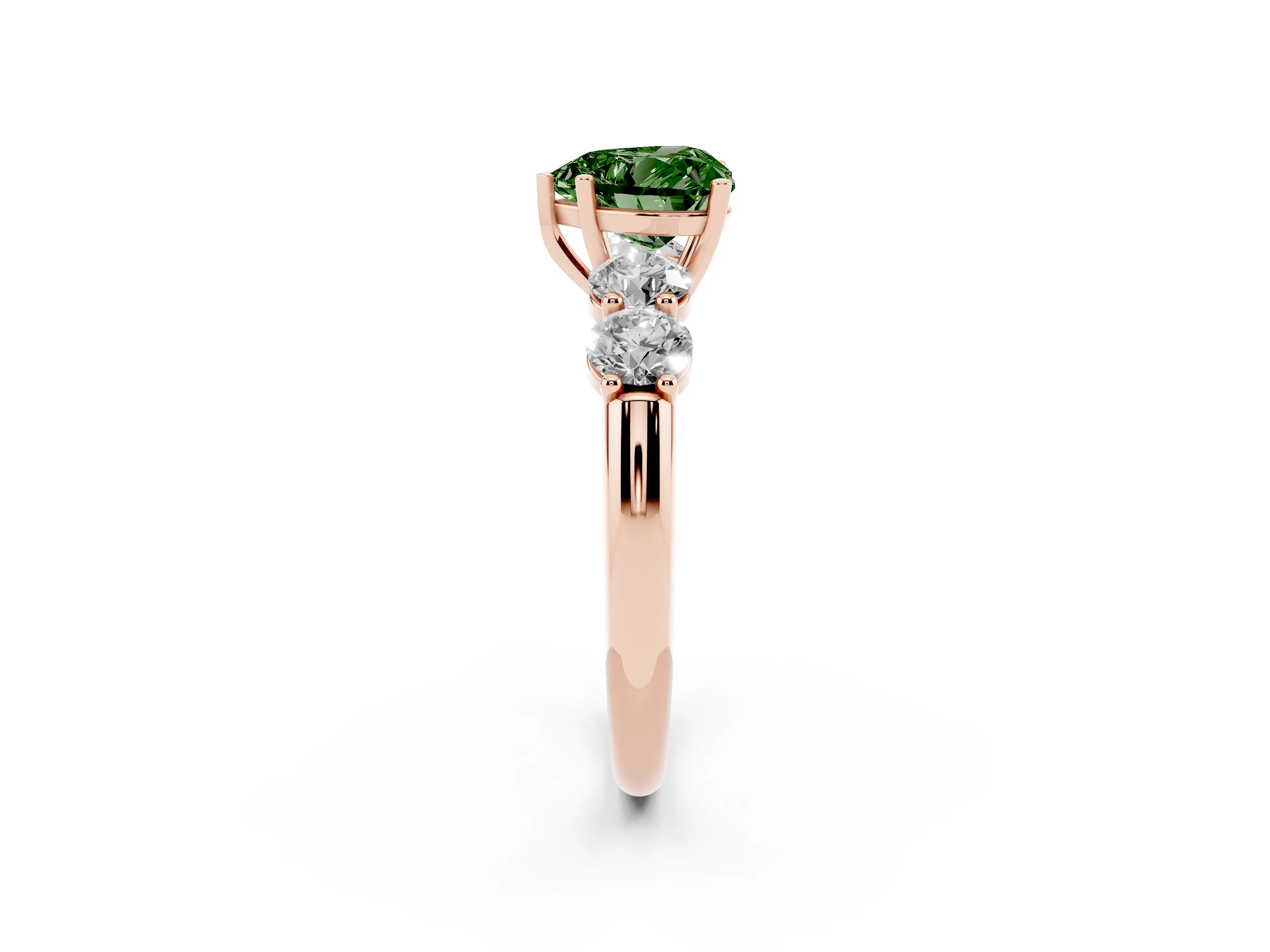 Fancy Green Heart Cut Diamond Five-Stone Prong Set Ring Set in Rose gold with Classic Band