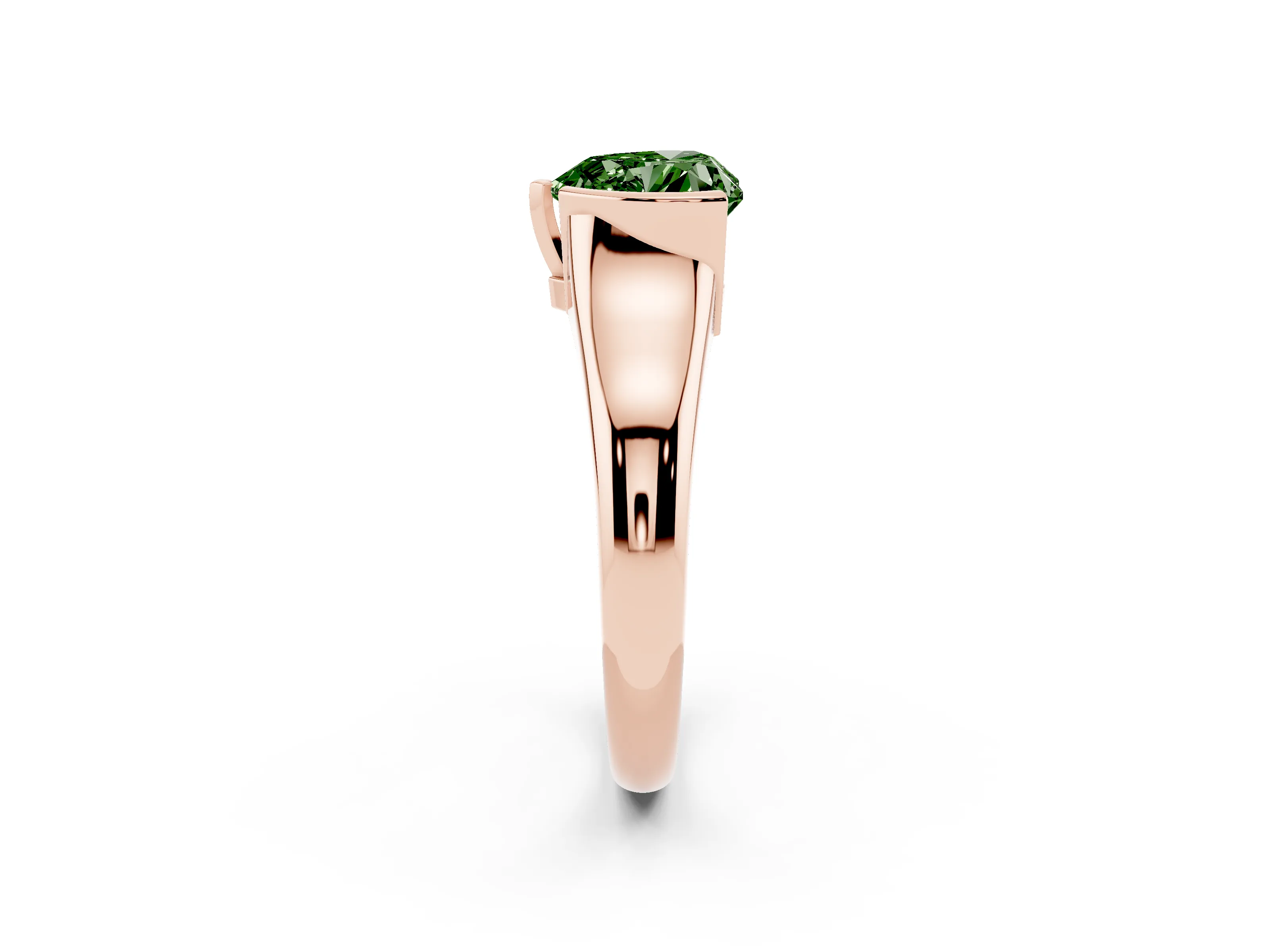 Fancy Green Heart Cut Diamond Solitaire Tension Set Ring Set in Rose gold with Split Shank Band