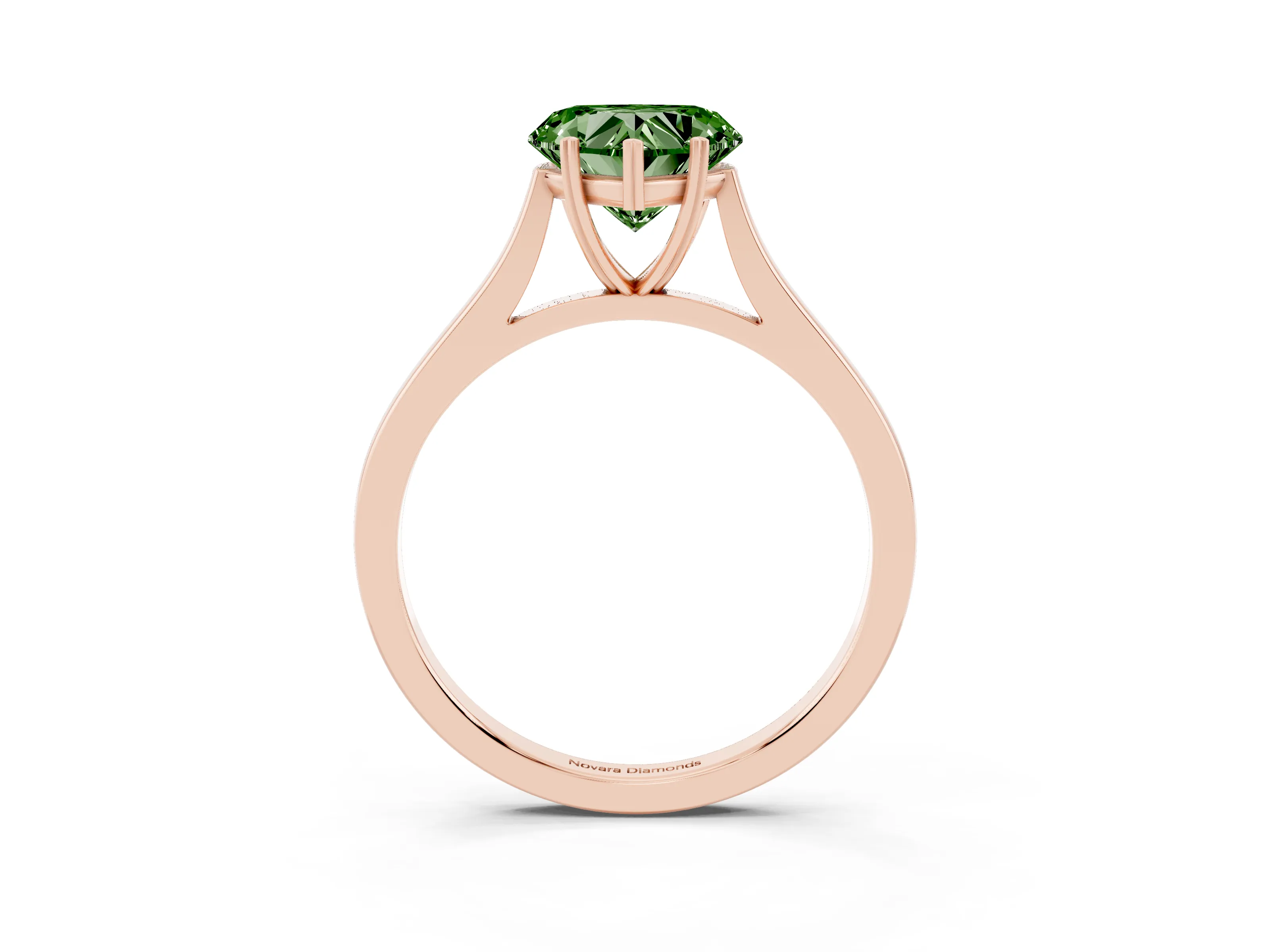 Fancy Green Heart Cut Diamond Solitaire Heart Prong Engagement Ring Set in Rose gold with Tapered Band