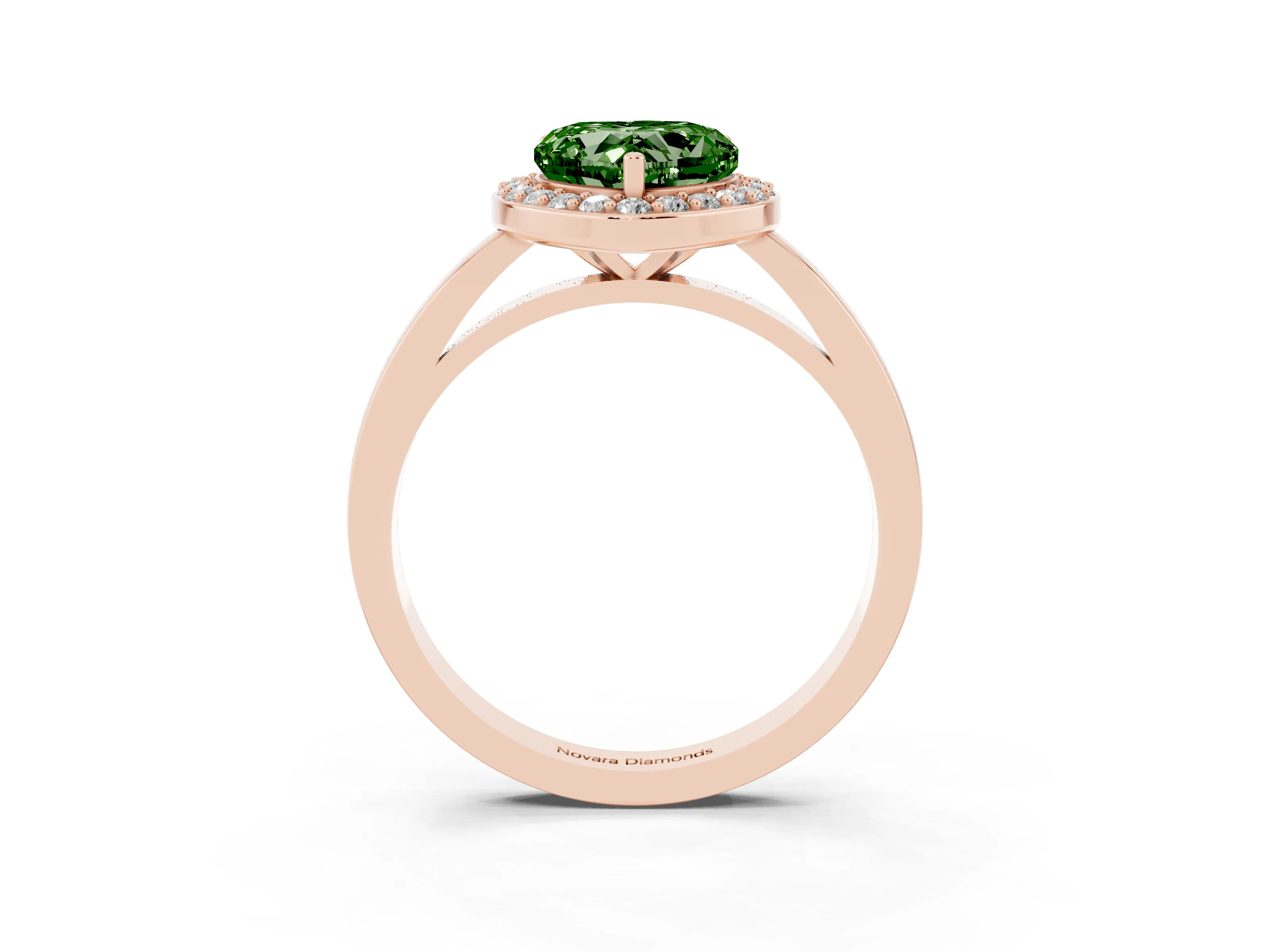 Fancy Green Heart Cut Diamond Halo Ring Set in Rose gold with Solitaire Band and Prong Setting