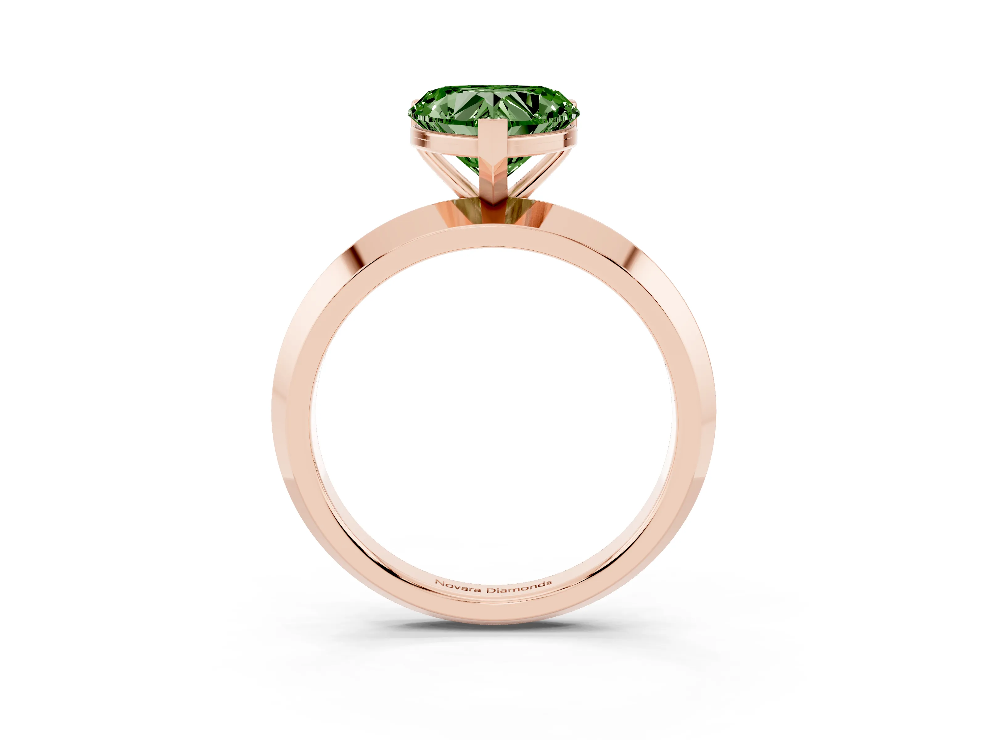 Fancy Green Heart Cut Diamond Solitaire Engagement Ring Set in Rose gold with Flat Band and Prong Setting