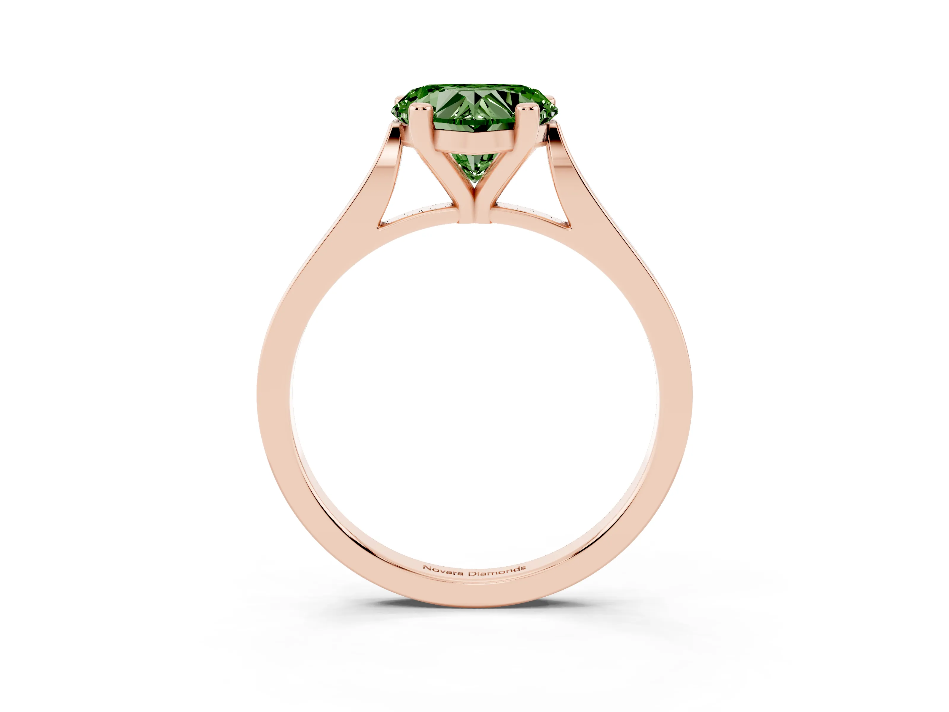 Fancy Green Heart Cut Diamond Solitaire Ring Set in Rose gold with Prong Setting and Tapered Band