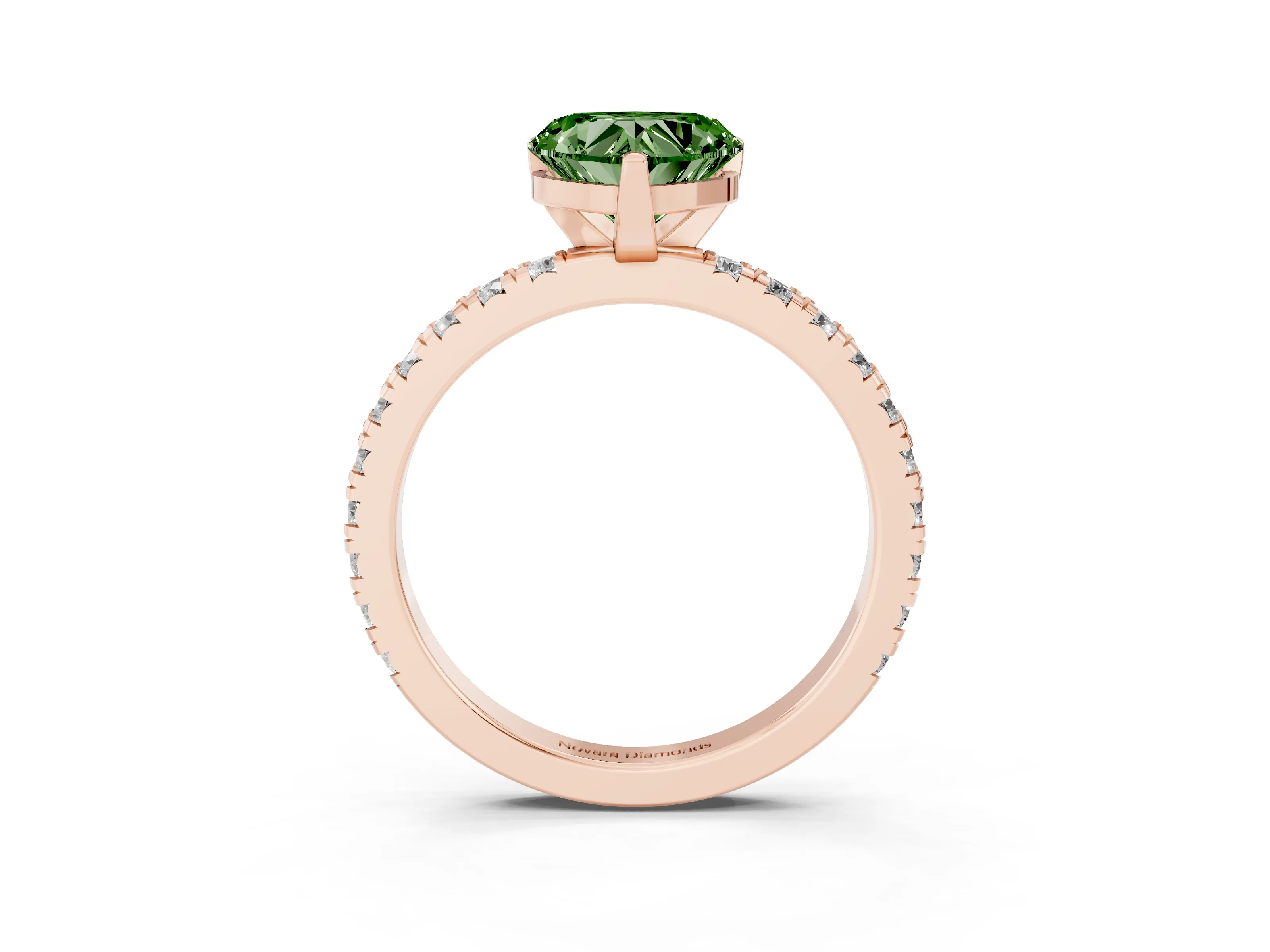 Fancy Green Heart Cut Diamond Pavé Band Solitaire Set in Rose gold with Prong Setting