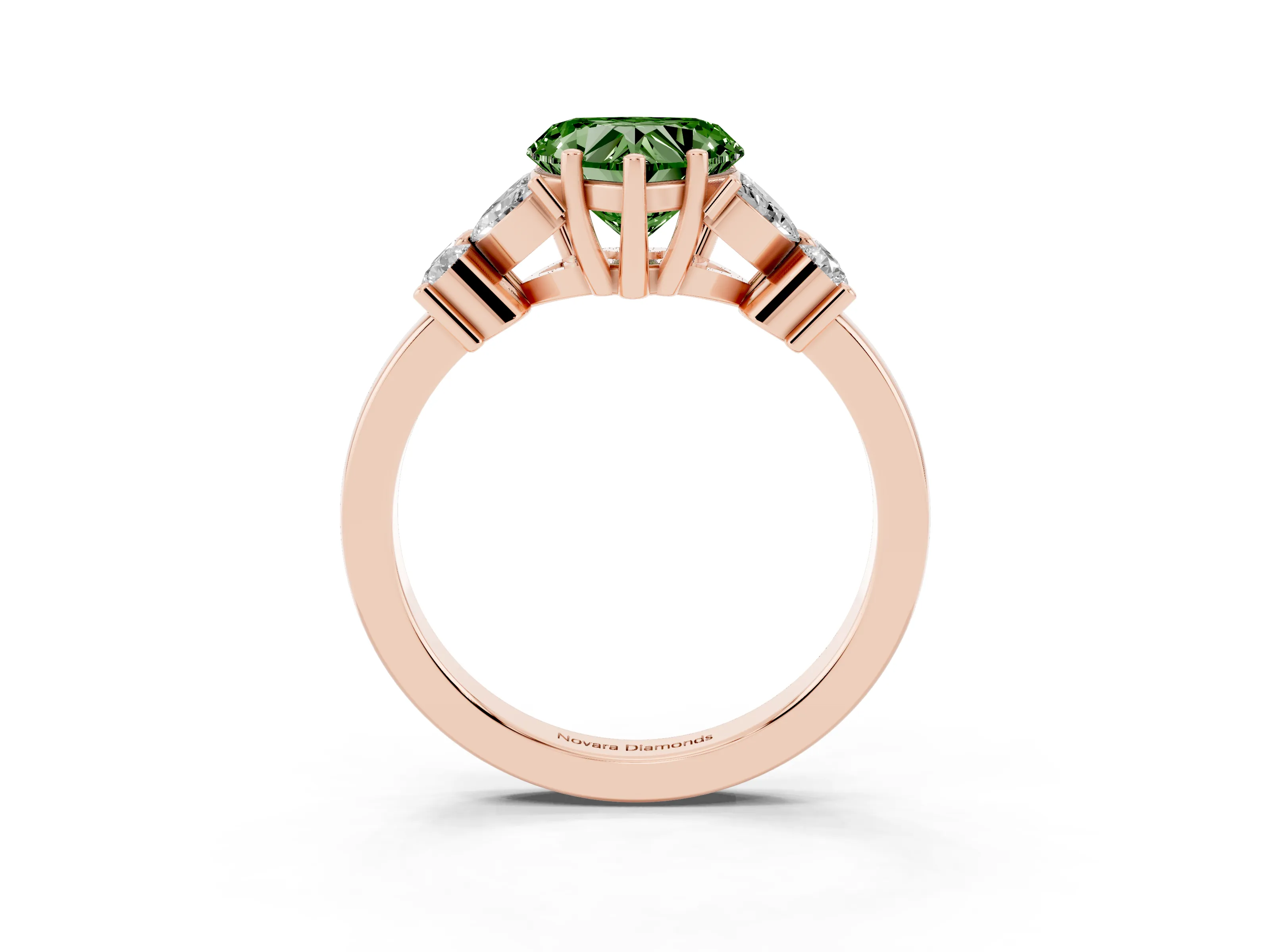 Fancy Green Heart Cut Diamond Floral Cluster Ring Set in Rose gold with Marquise Petals and Prong Setting