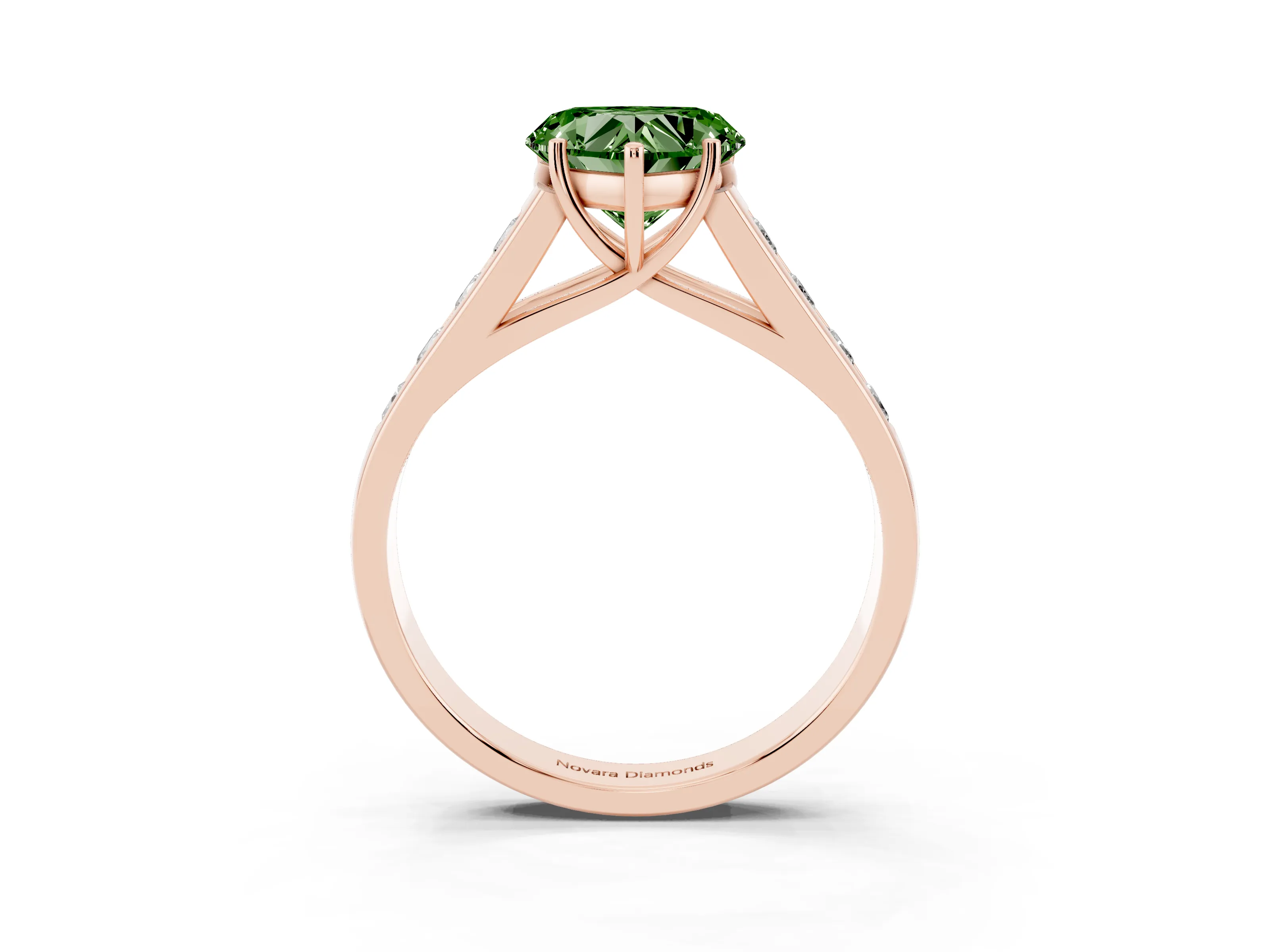 Fancy Green Heart Cut Diamond Solitaire Channel-Set Engagement Ring Set in Rose gold with Prong Setting