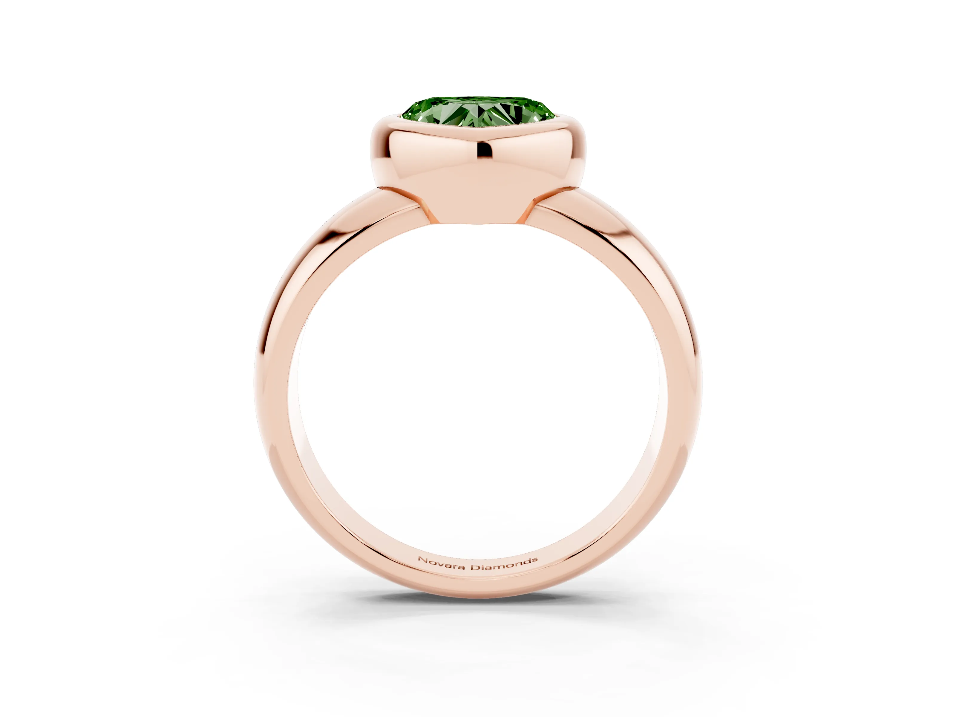 Fancy Green Bezel Set Heart Cut Diamond Solitaire Ring Set in Rose gold with Wide Band