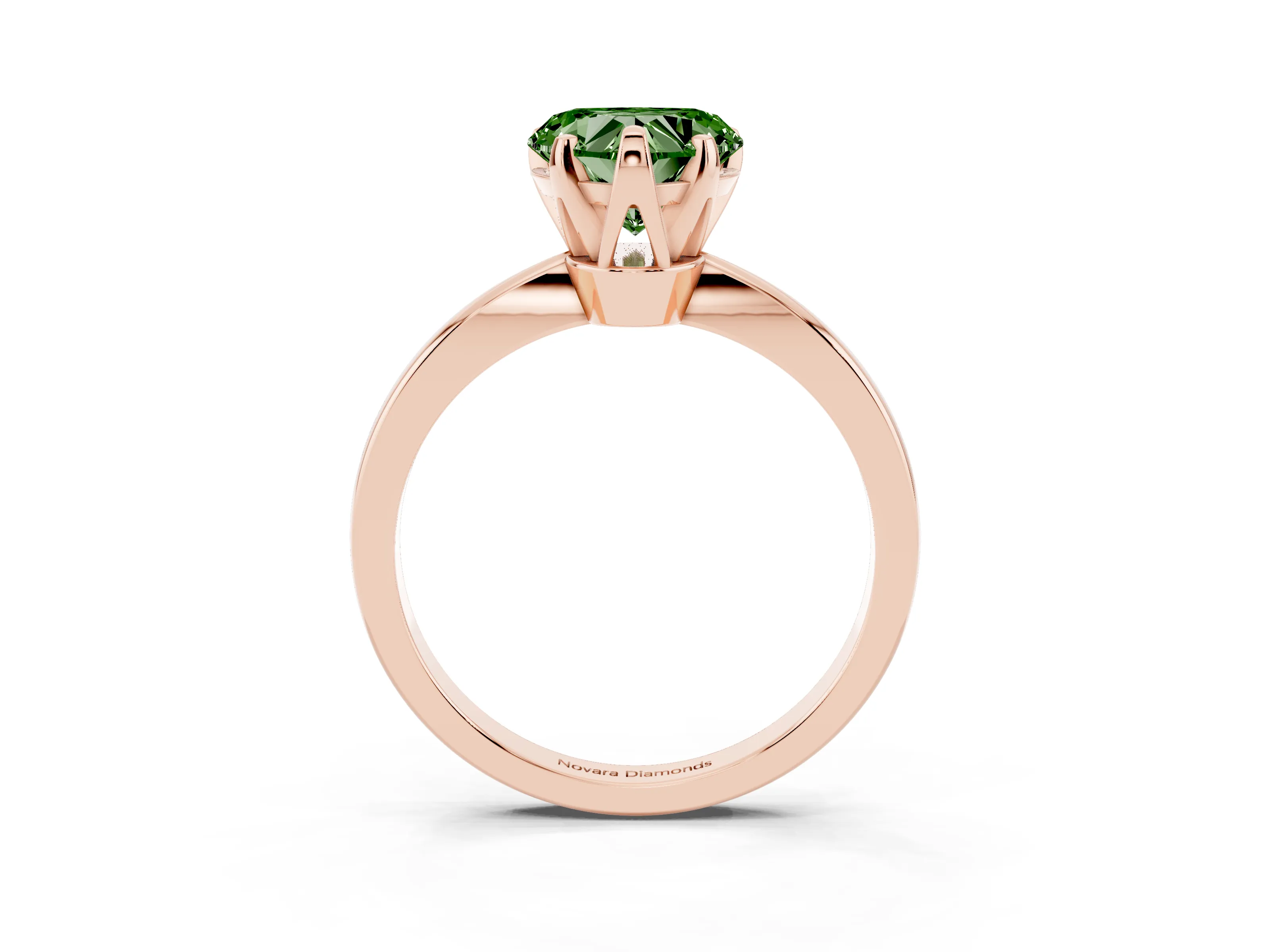 Fancy Green Heart Cut Diamond Solitaire Engagement Ring Set in Rose gold with Slim Tapered Solitaire Band