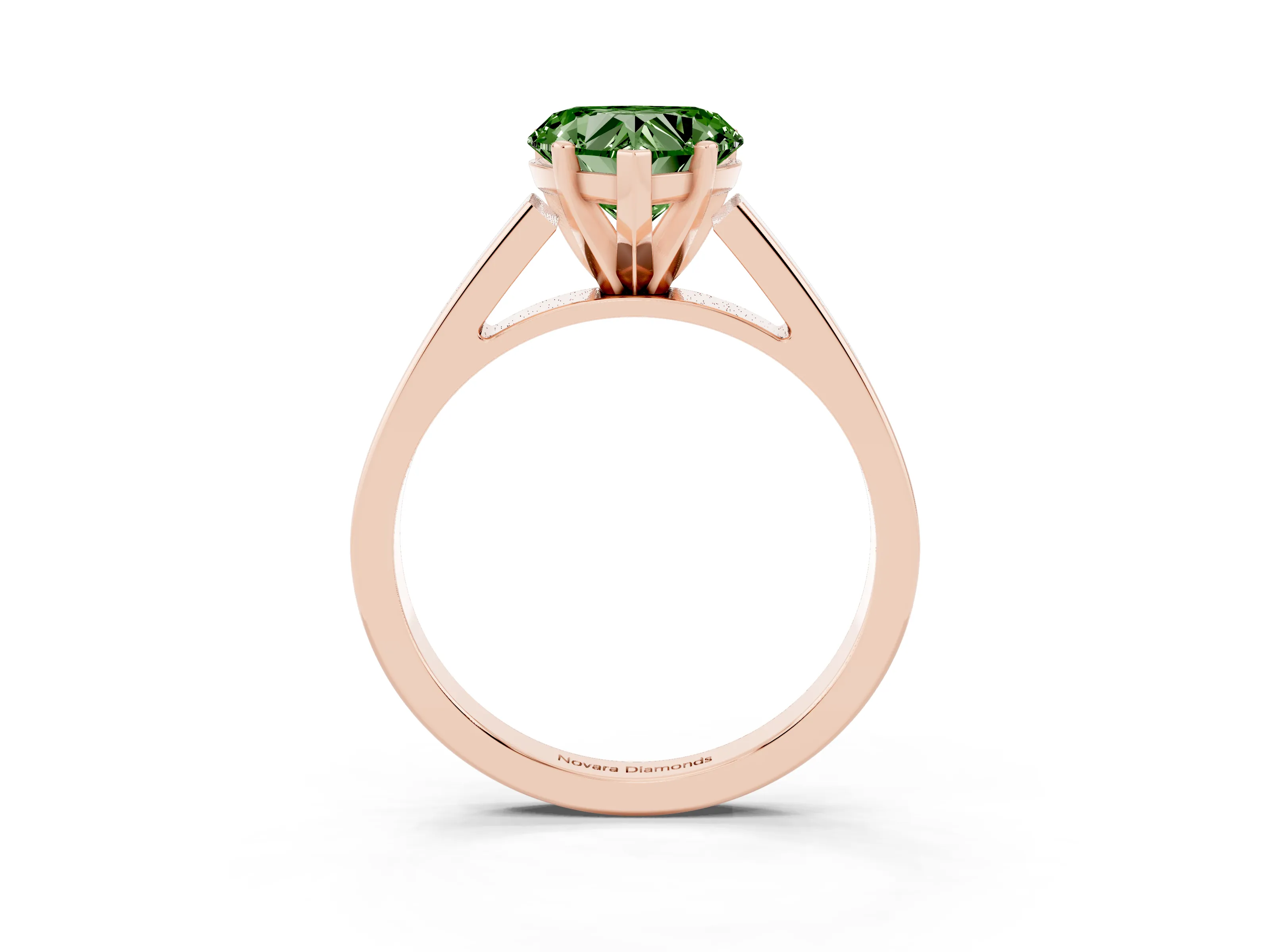 Fancy Green Heart Cut Diamond Solitaire Engagement Ring Set in Rose gold with Prong Setting and Tapered Band