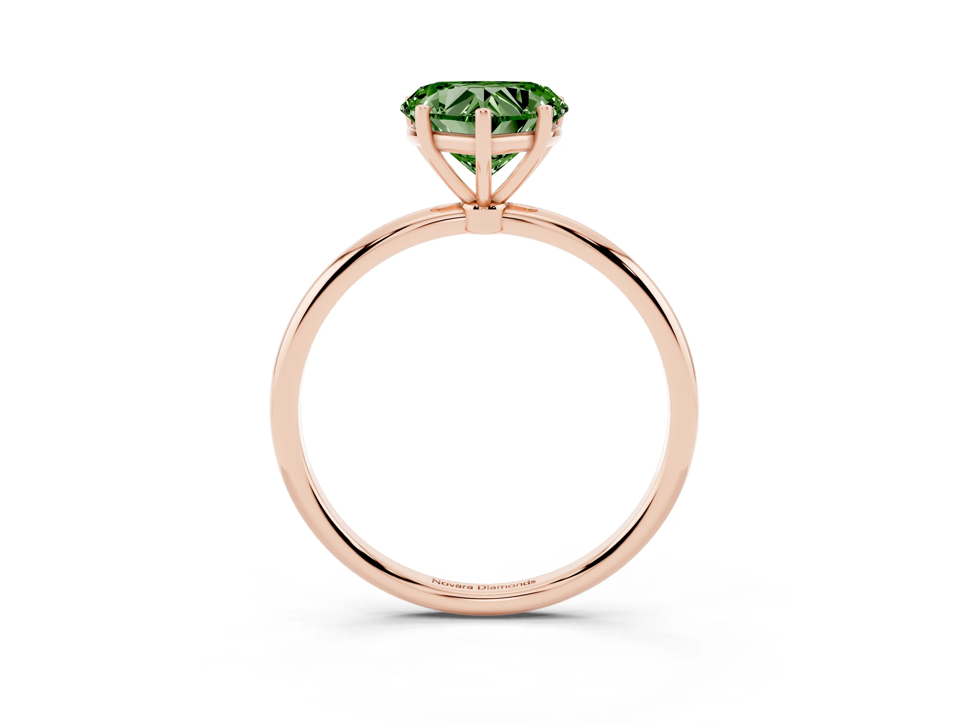 Fancy Green Heart Cut Diamond Solitaire Engagement Ring Set in Rose gold with Thin Band and Prong Setting