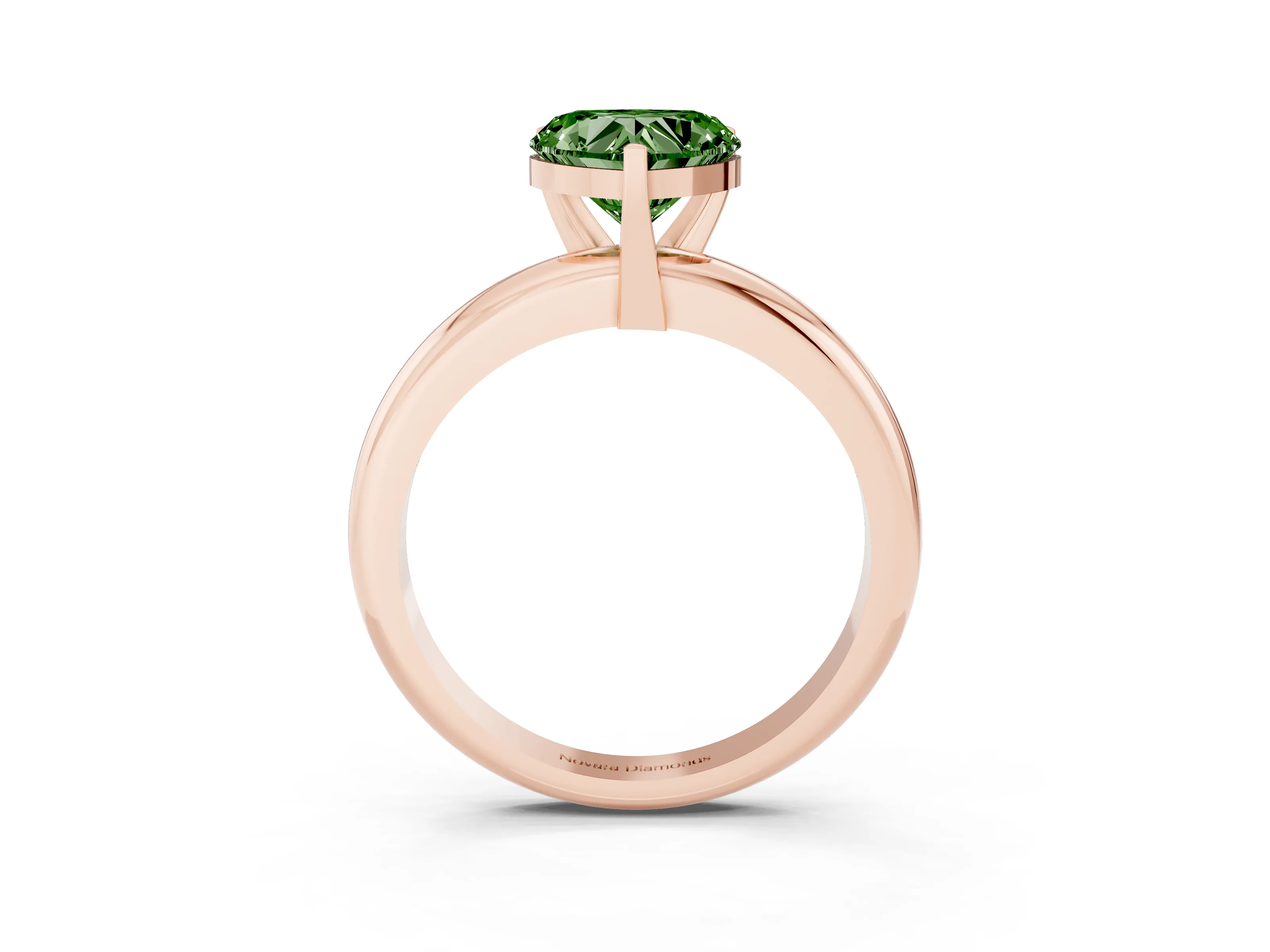 Fancy Green Heart Cut Diamond Solitaire Engagement Ring Set in Rose gold with Round Band and Prong Setting