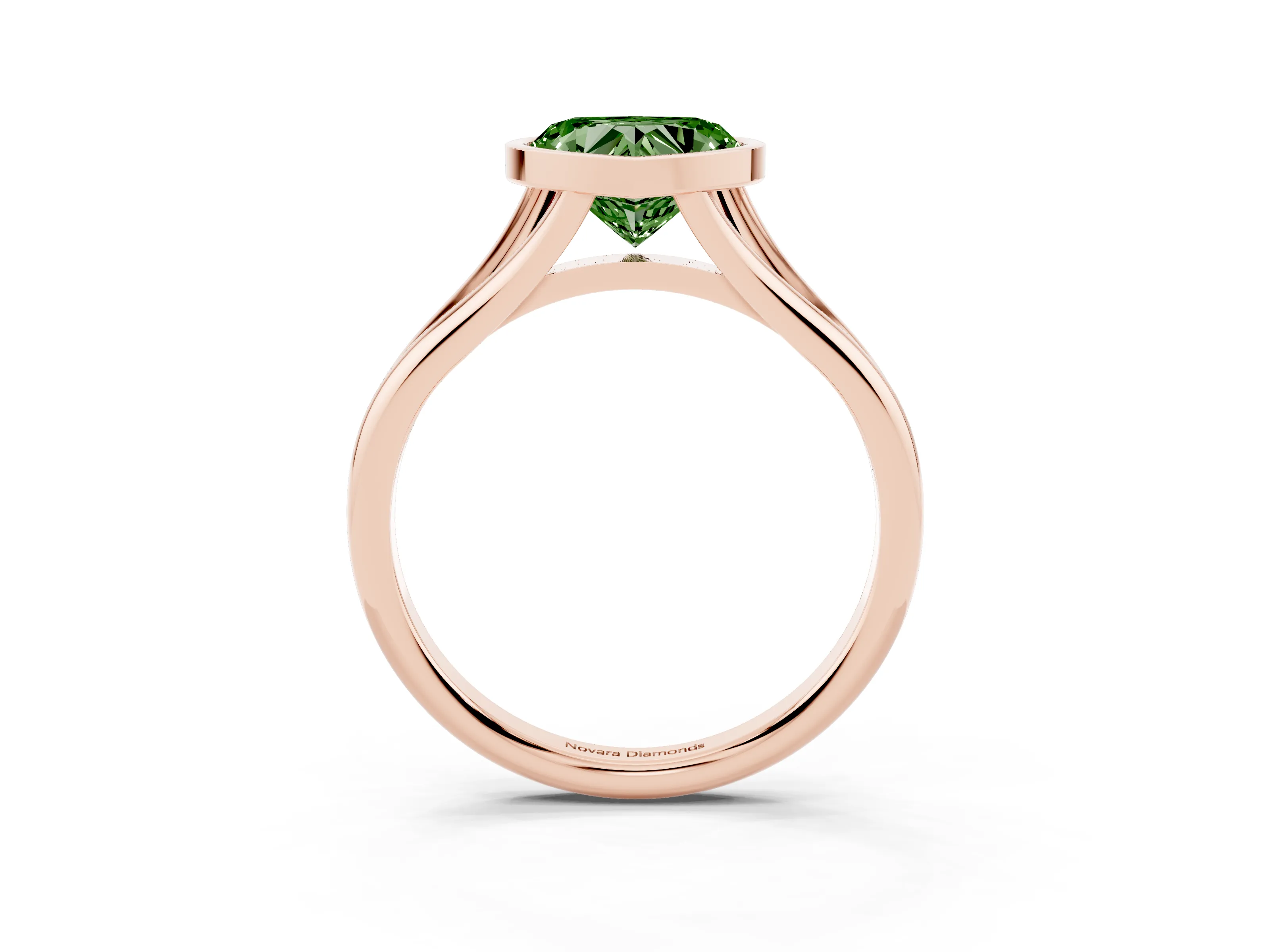 Fancy Green Bezel Set Heart Cut Diamond Solitaire Ring Set in Rose gold with Tapered Band