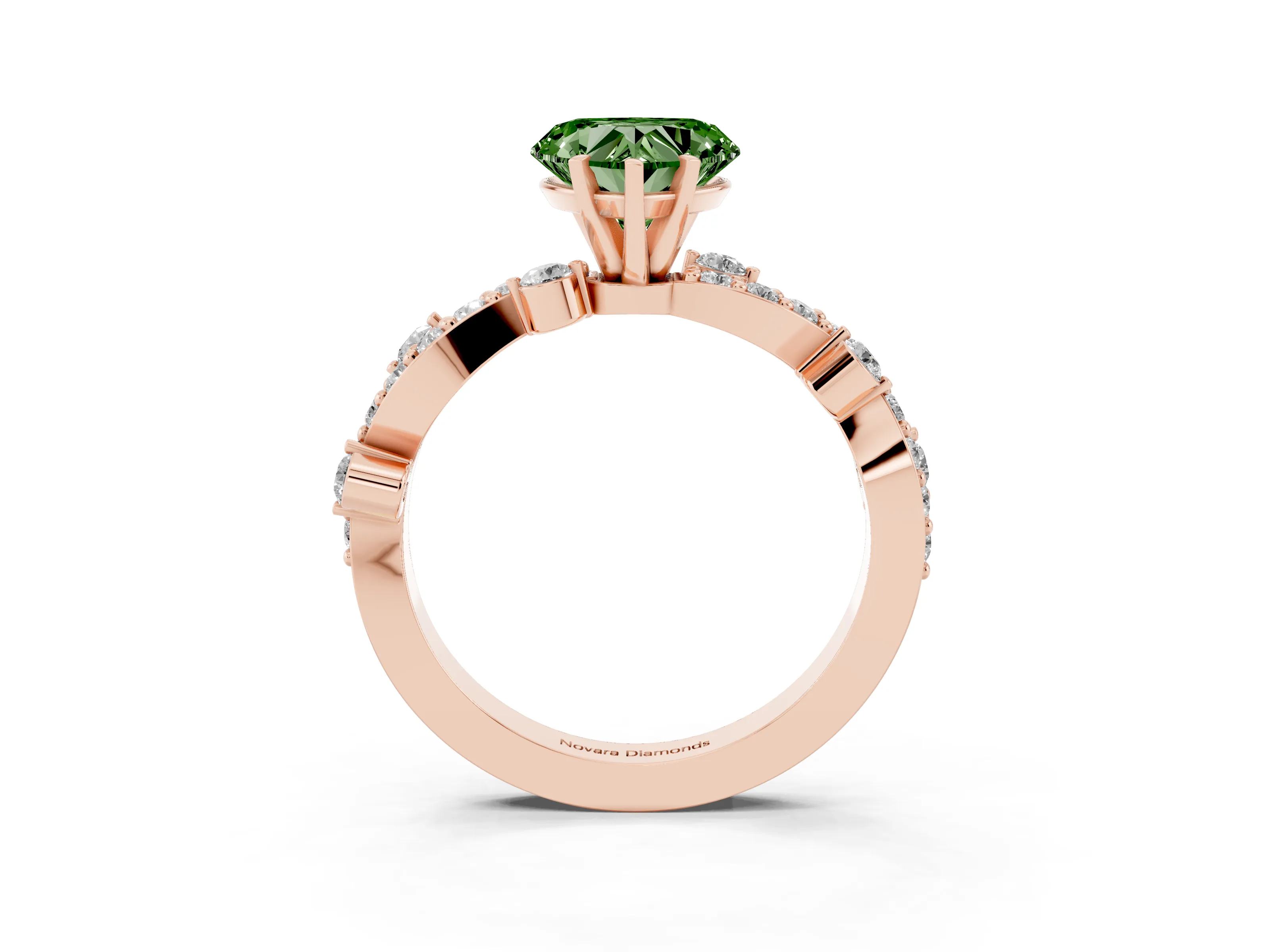 Fancy Green Heart Cut Diamond Solitaire Twisted Band Set in Rose gold with Pavé Setting