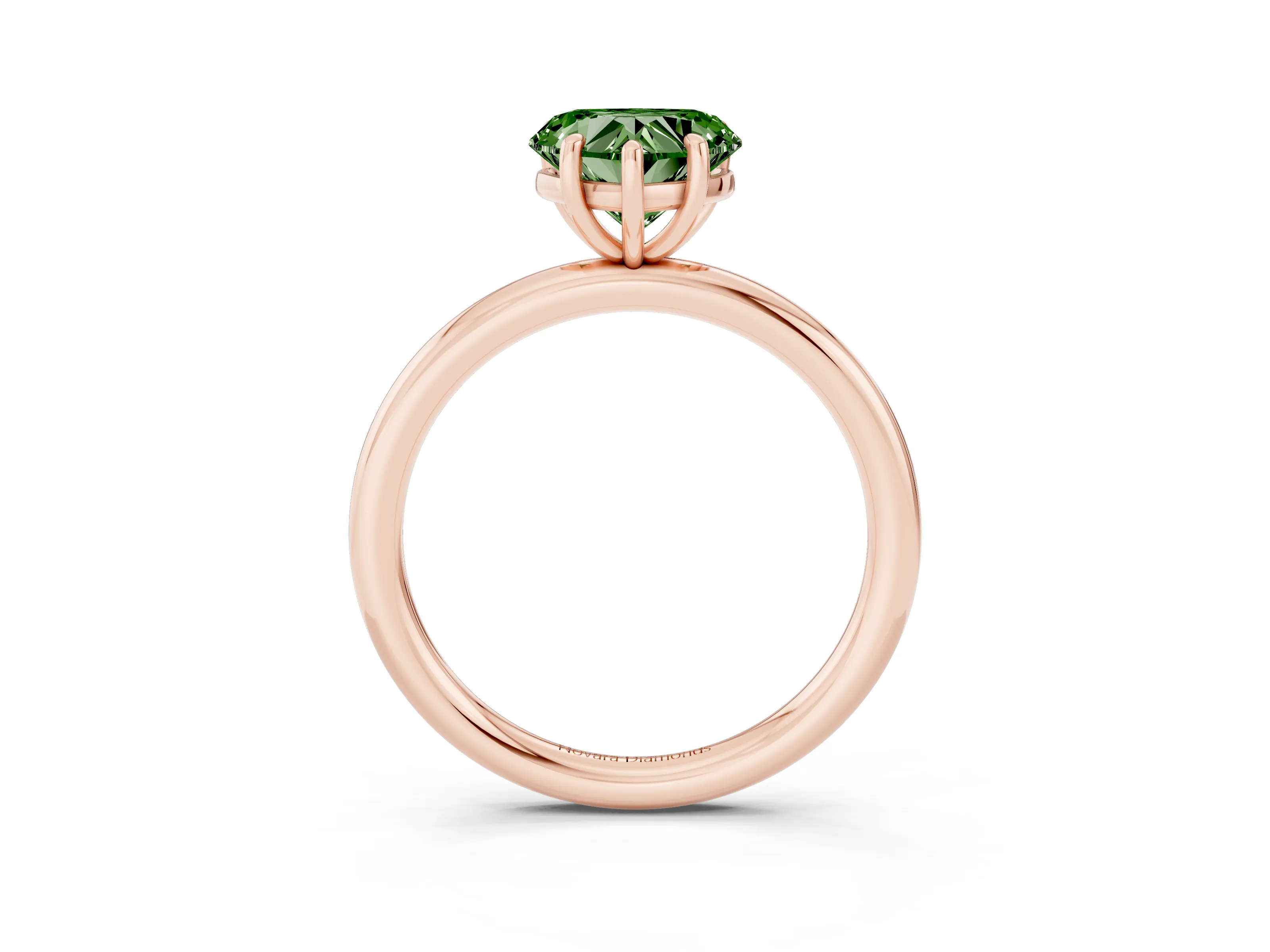 Fancy Green Heart Cut Diamond Solitaire Ring Set in Rose gold with Prong Setting on a Polished Plain Band