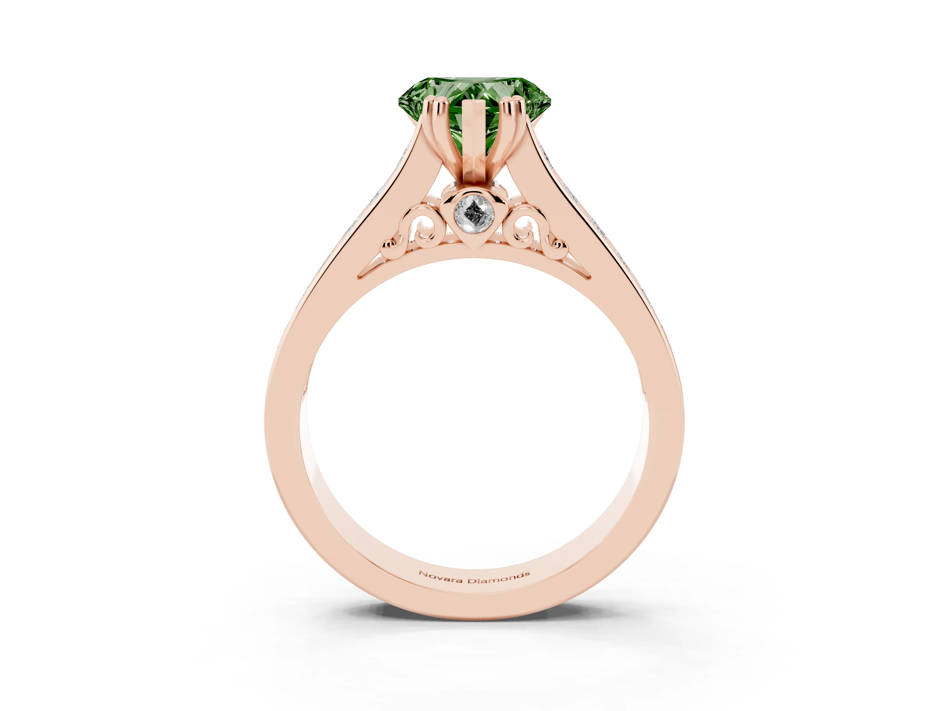 Fancy Green Heart Cut Diamond Channel Set Solitaire Engagement Ring Set in Rose gold with Prong Setting