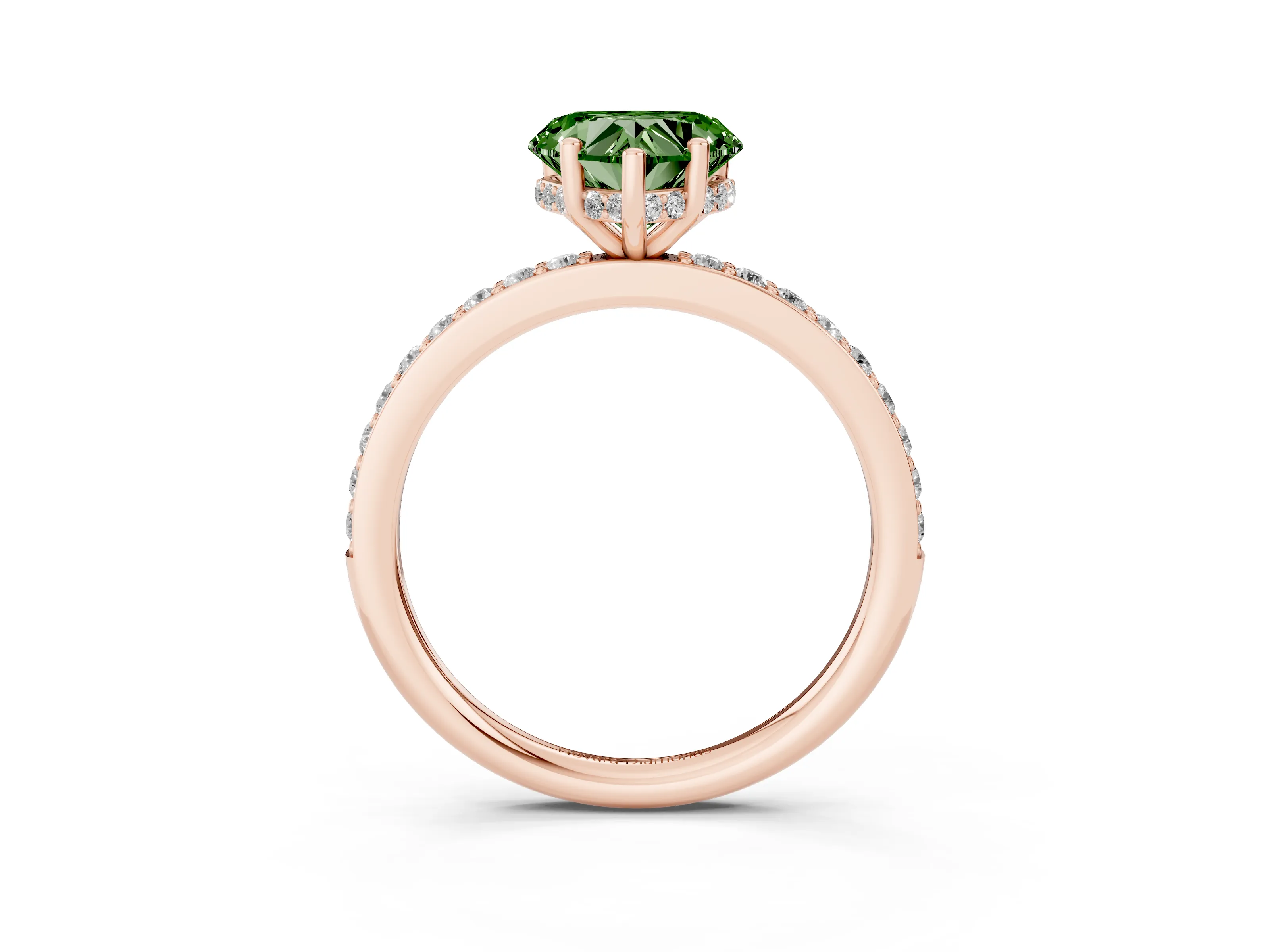 Fancy Green Heart Cut Diamond Pavé Band Ring Set in Rose gold with Prong-Set Center Stone