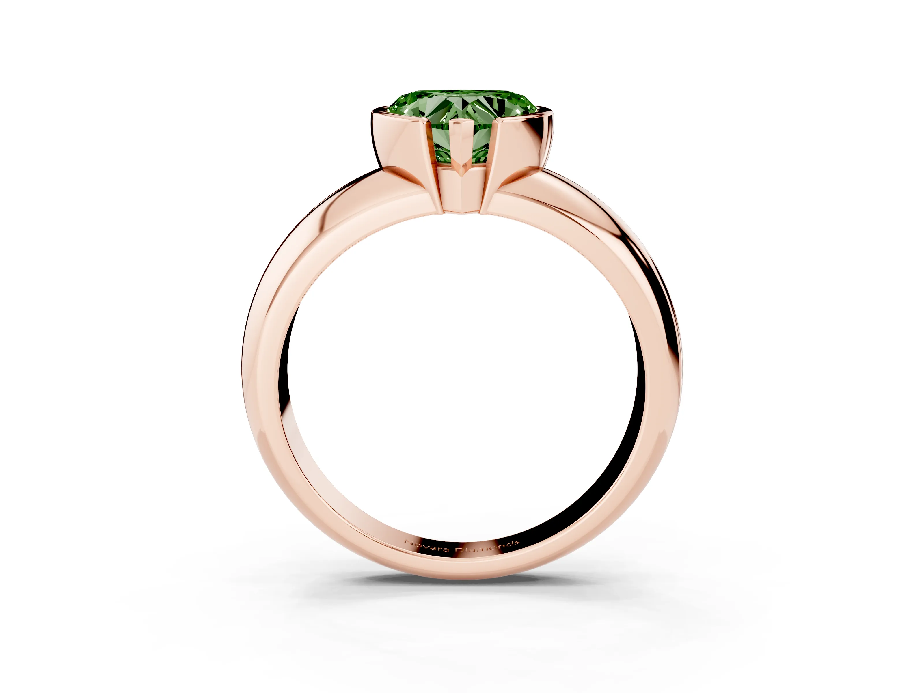 Fancy Green Heart Cut Diamond Solitaire Tension Set Ring Set in Rose gold with Wide Band