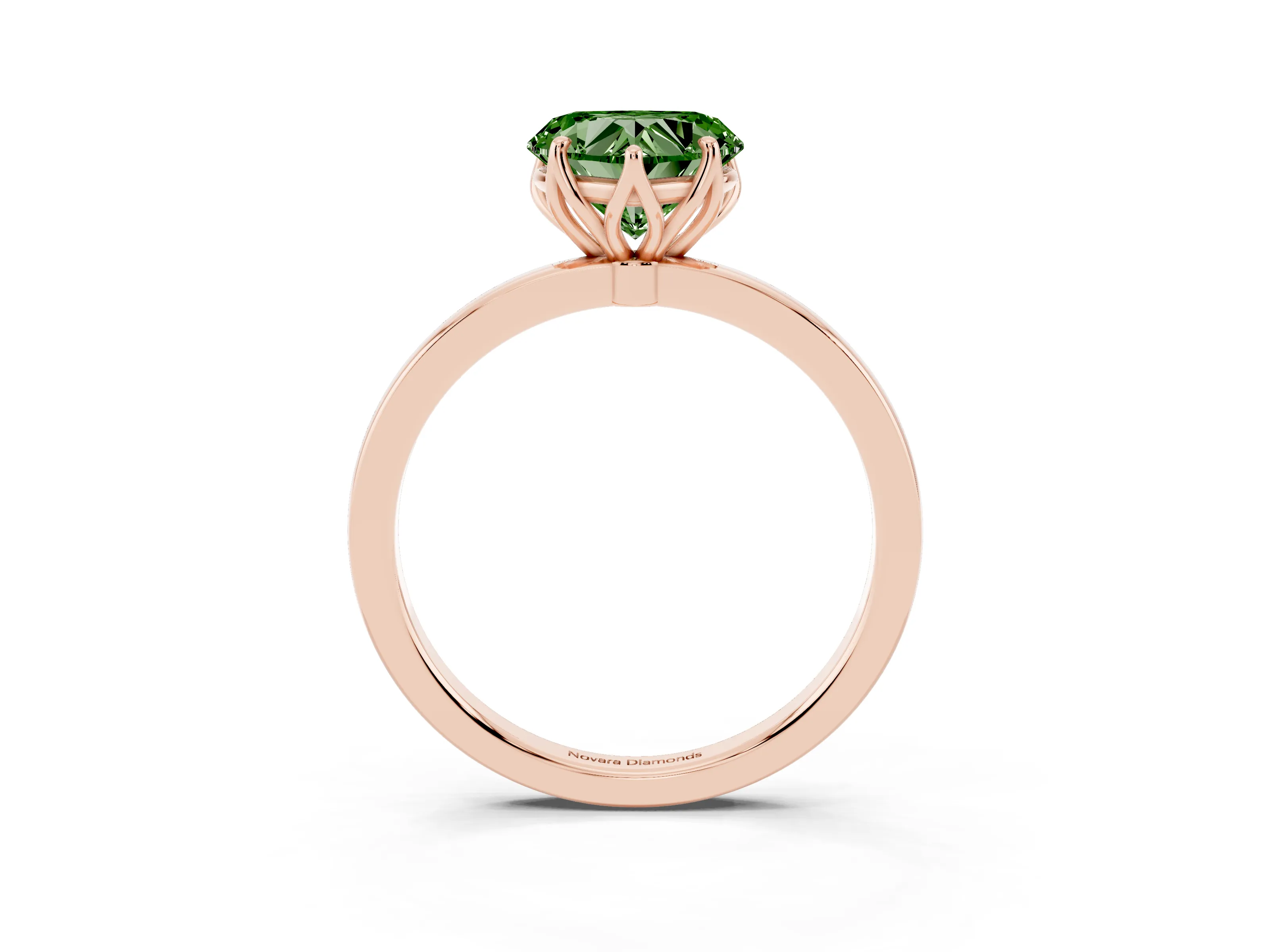 Fancy Green Heart Cut Diamond Solitaire Ring Set in Rose gold with Prong Setting and Thin Polished Band