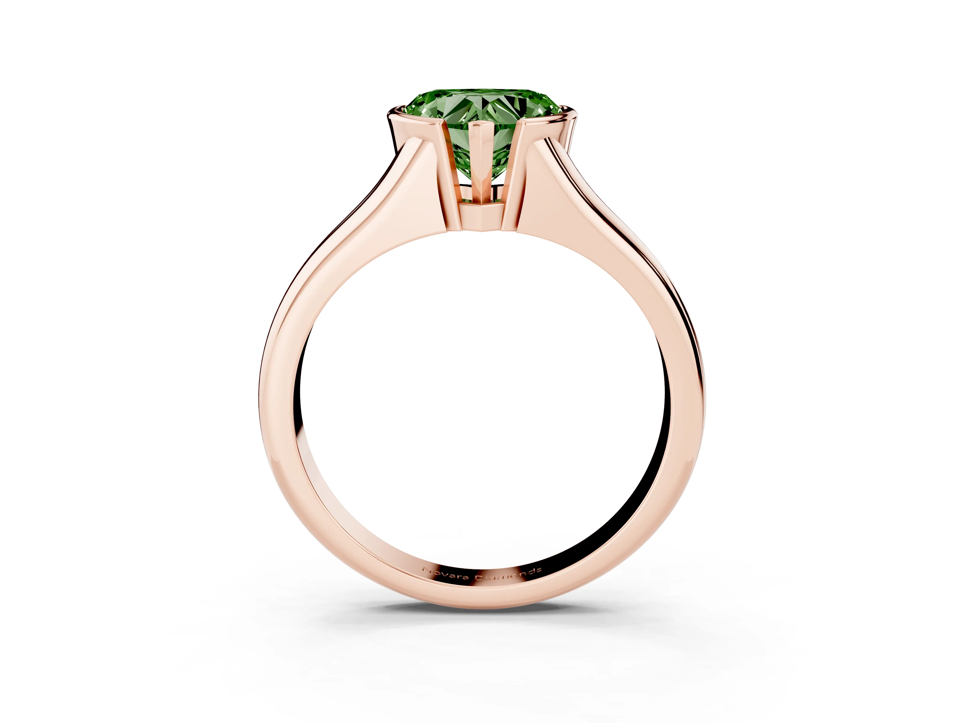 Fancy Green Heart Cut Diamond Solitaire Tension Set Ring Set in Rose gold with Split Shank Band