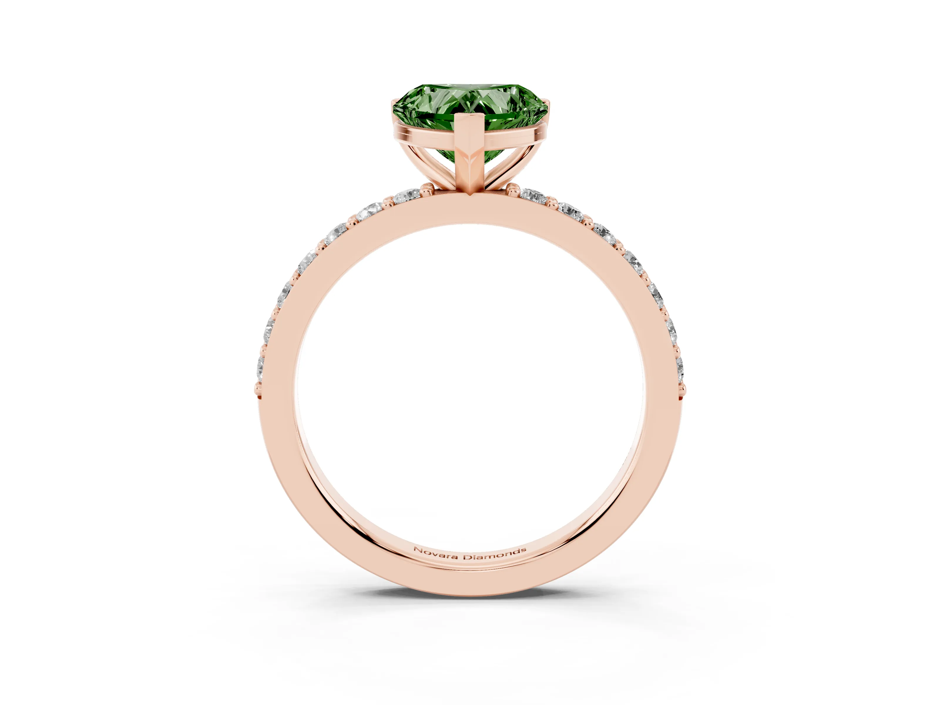 Fancy Green Heart Cut Diamond Solitaire Set in Rose gold with Round Pavé Band and Prong Setting