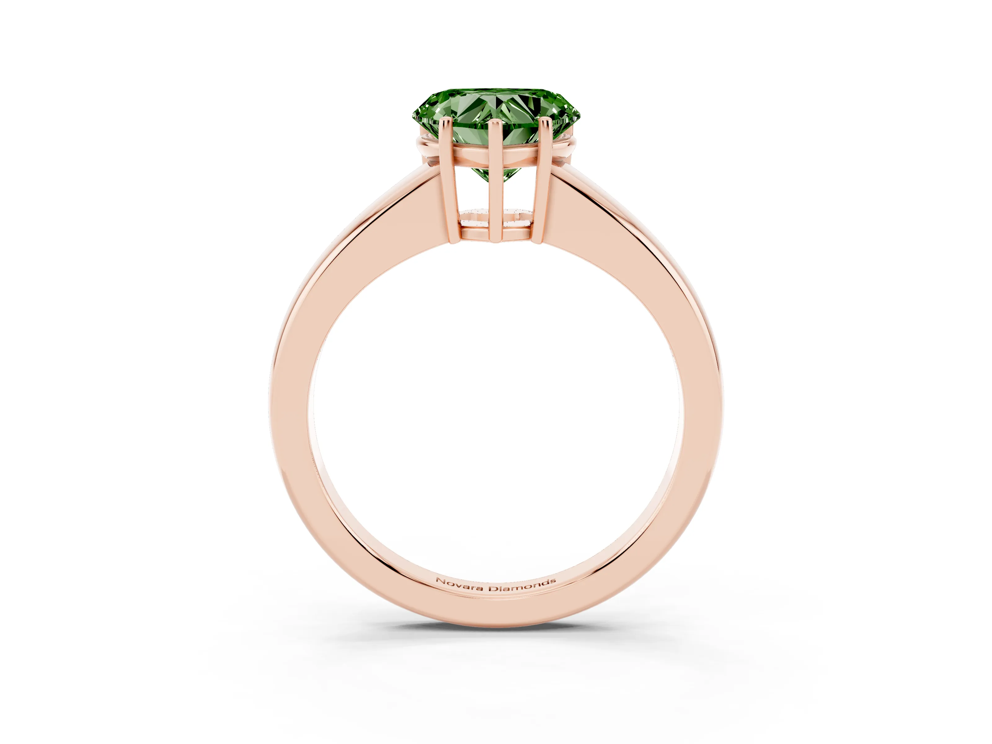 Fancy Green Heart Cut Diamond Solitaire Ring Set in Rose gold with Tapered Band and Prong Setting